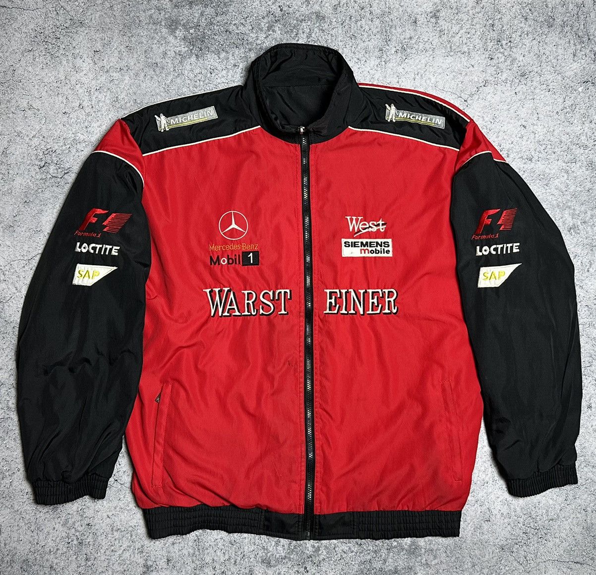 image of Mercedes Benz x Racing Vintage Mercedes-Benz West Warsteiner F1 Racing Jacket in Red (Size 2XL)