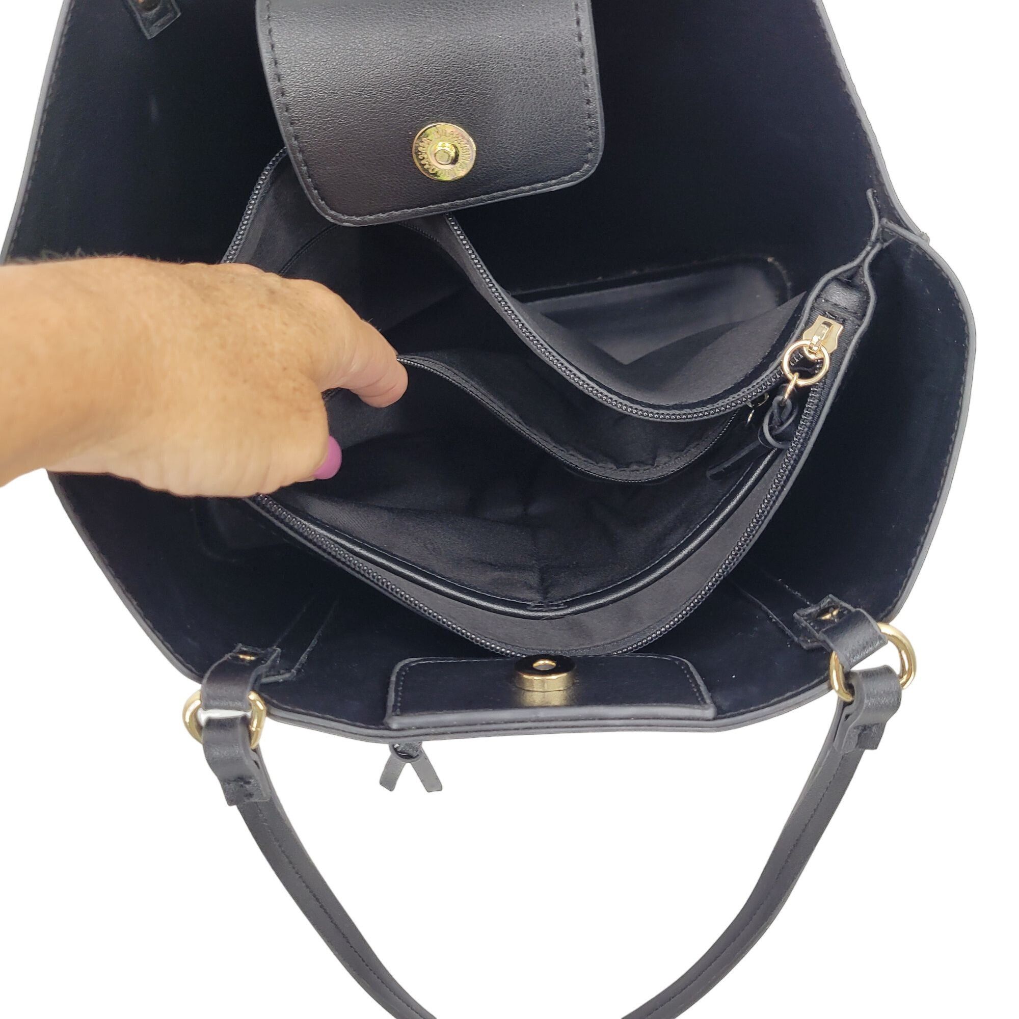 Nanette Lepore Nanette Lepore Black Vegan Faux Leather Tote Bag Multiple Po Size ONE SIZE - 5 Thumbnail