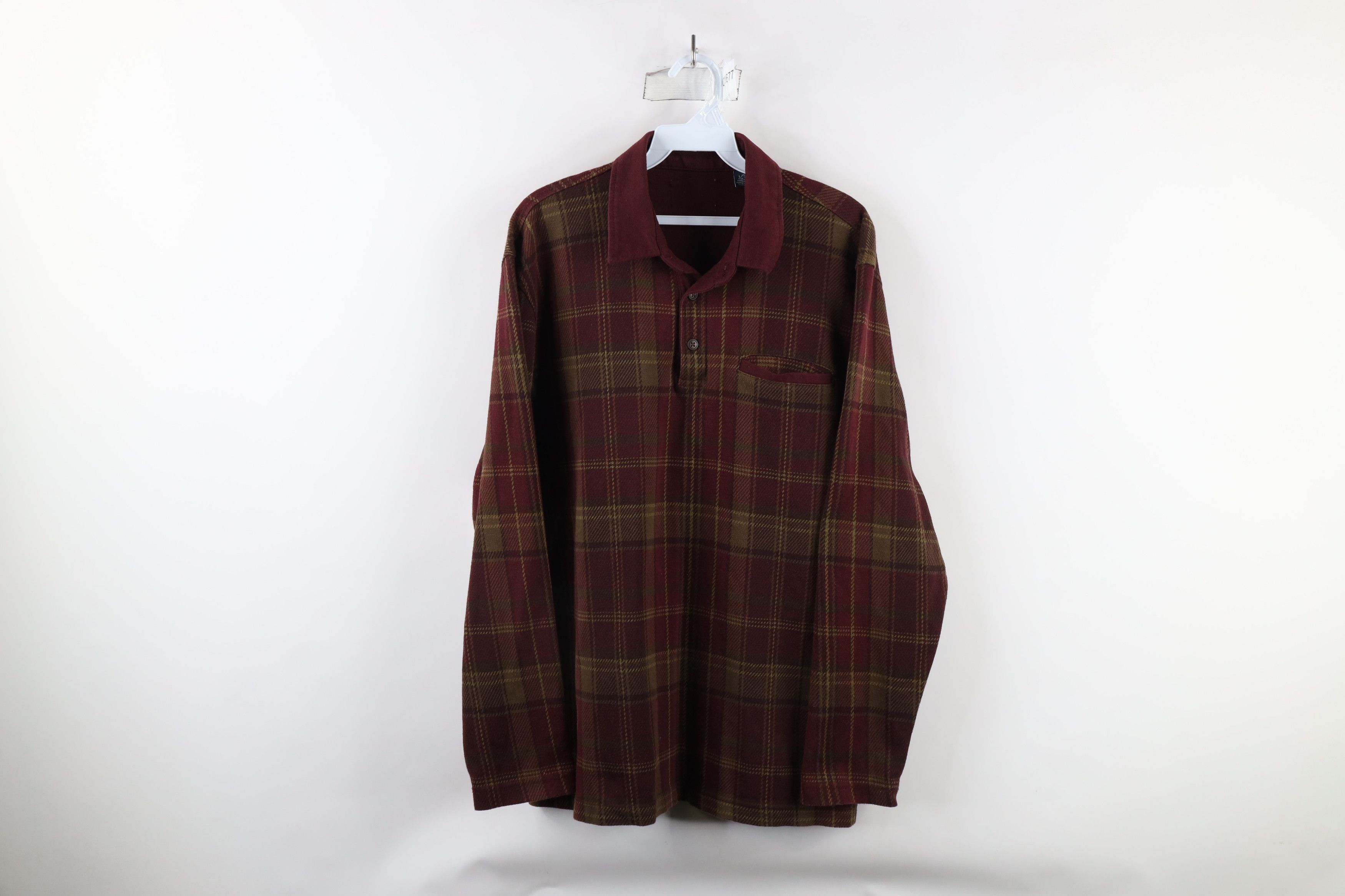 Vintage Vintage 90s Streetwear Heavyweight Long Sleeve Polo Plaid Size US L / EU 52-54 / 3 - 1 Thumbnail