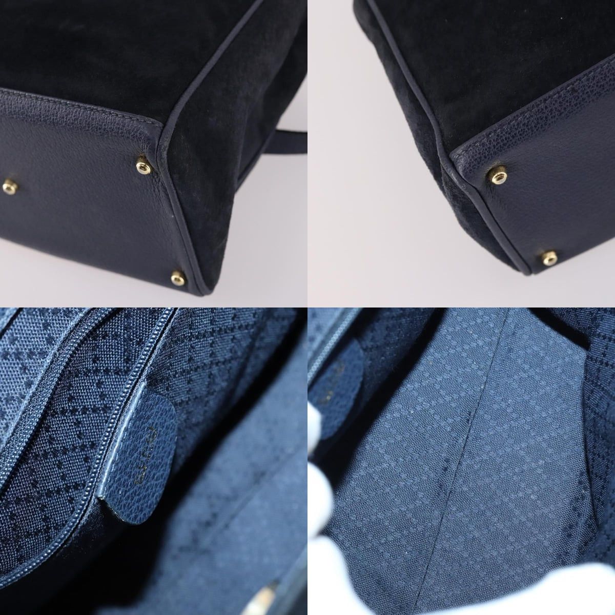 Gucci GUCCI Bamboo Hand Bag Suede Navy Gold 000 2214 000 2214 Size ONE SIZE - 11 Thumbnail