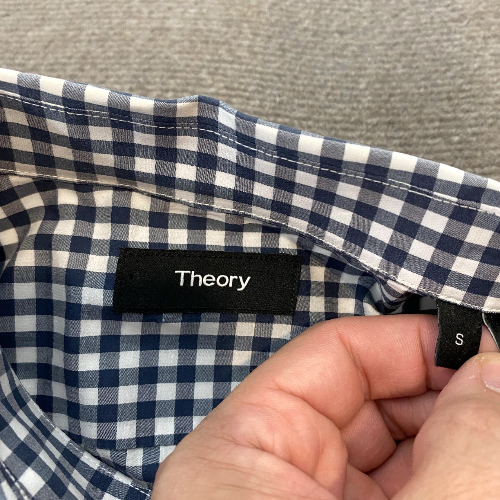 Theory Theory Shirt Mens Small Navy Gingham Short Sleeve Button-Down PS Zack G934747 Size US S / EU 44-46 / 1 - 5 Thumbnail