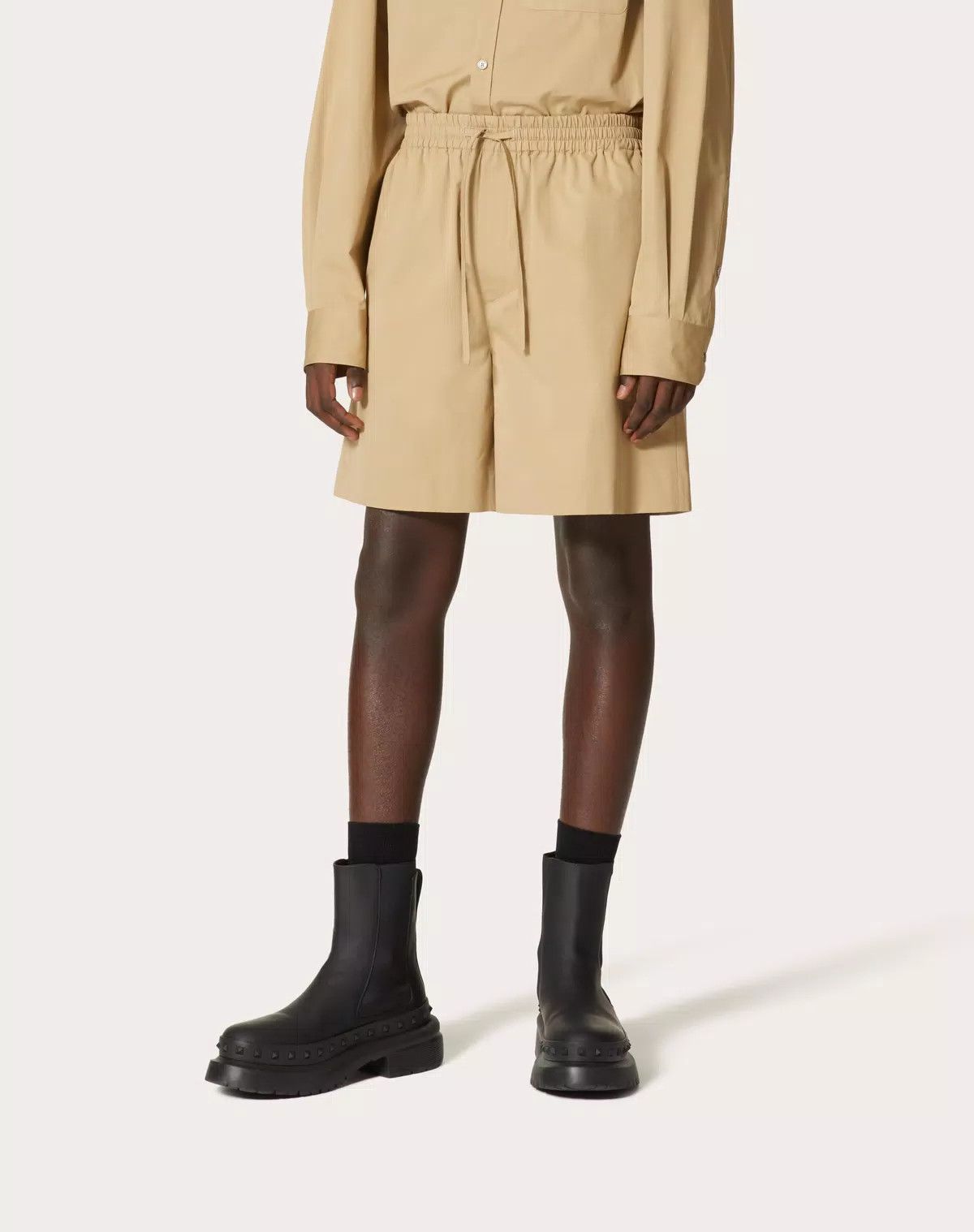 Valentino oc11z0725 Cotton Popeline Bermuda Shorts in Beige Size US 30 / EU 46 - 4 Thumbnail