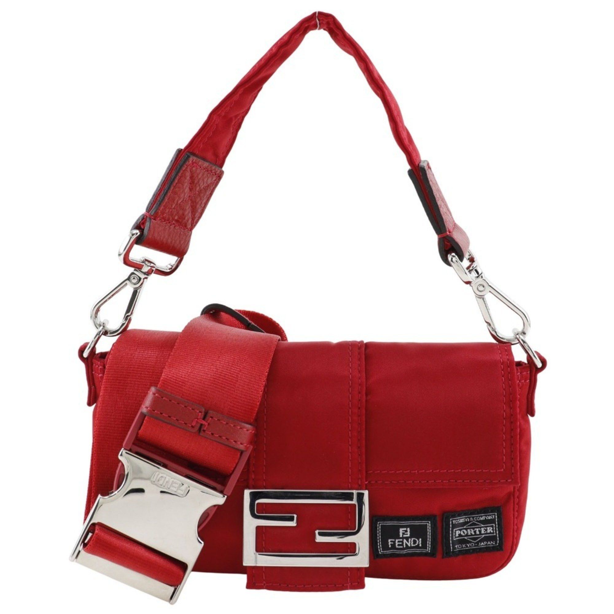 Fendi Mamma Bucket Porter Collaboration Shoulder Bag 7As138 Nylon Red 2Way Type Women's