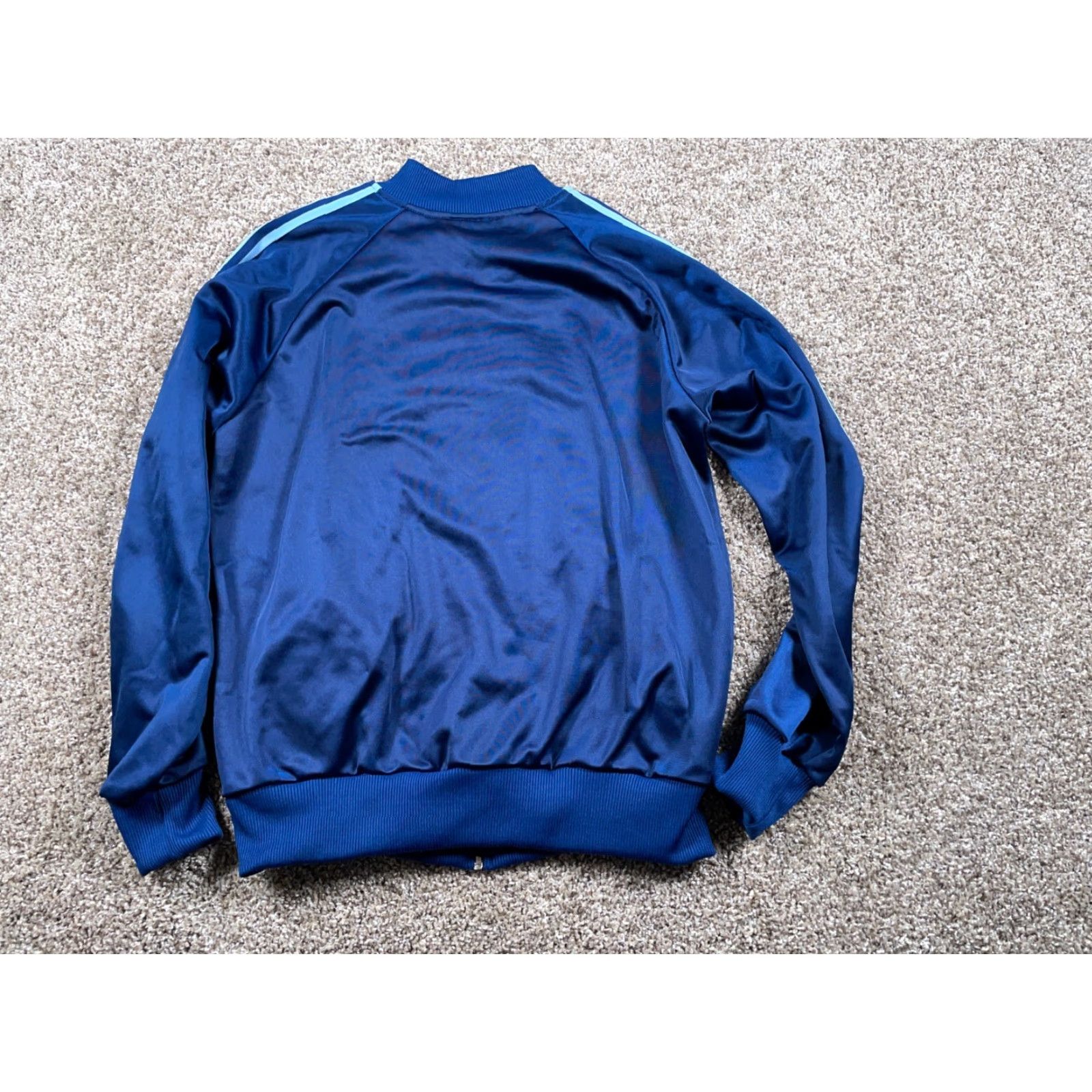 Vintage VTG 70s Track Jacket Adult XL Dark Blue Striped Sleeves Full Zip Pockets Polyester Winmark Tag Men Jacket Size US XL / EU 56 / 4 - 3 Thumbnail