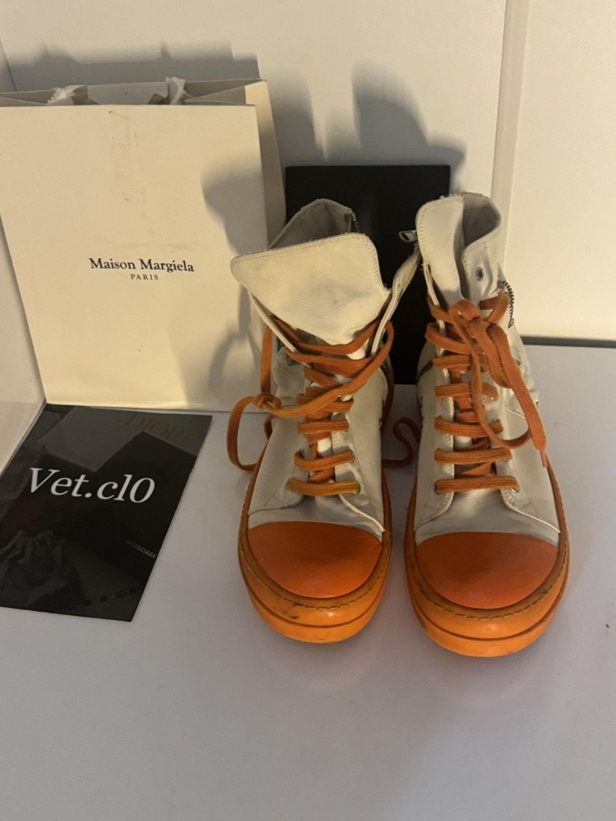 Rick Owens ✅Rick Owens Cargo Ramones Drkshdw high white orange 41 Size US 8 / EU 41 - 2 Thumbnail
