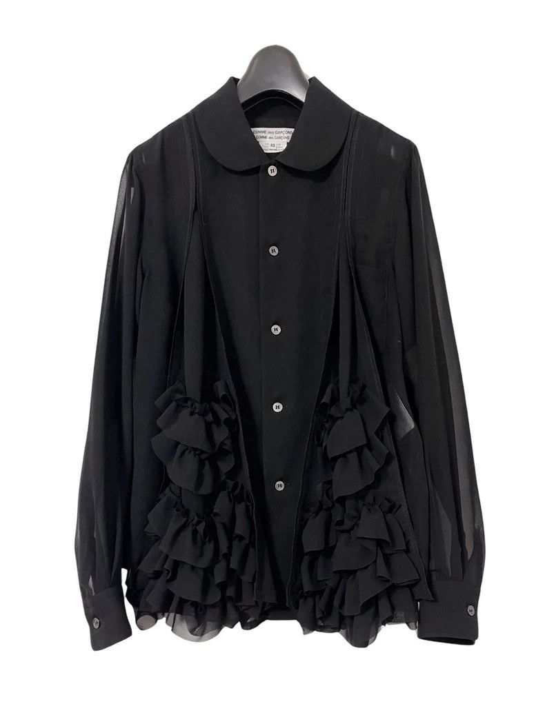 Comme Des Garcons Crew neck pleated chiffon crepe shirt