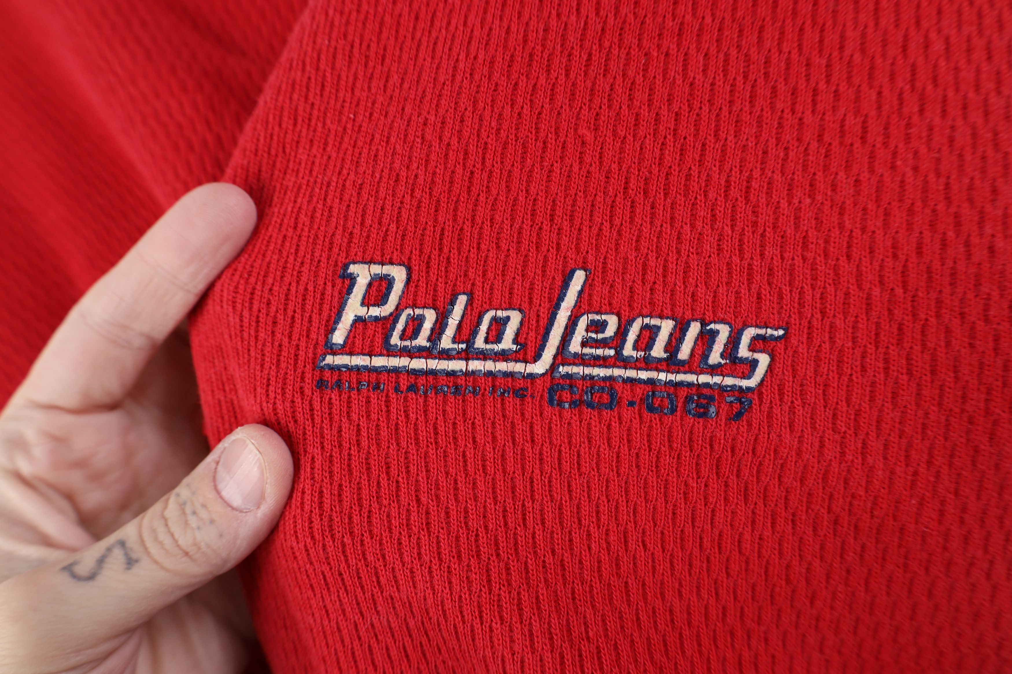 Ralph Lauren Vtg 90s Ralph Lauren Waffle Knit Long Sleeve T-Shirt Red USA Size US L / EU 52-54 / 3 - 4 Thumbnail