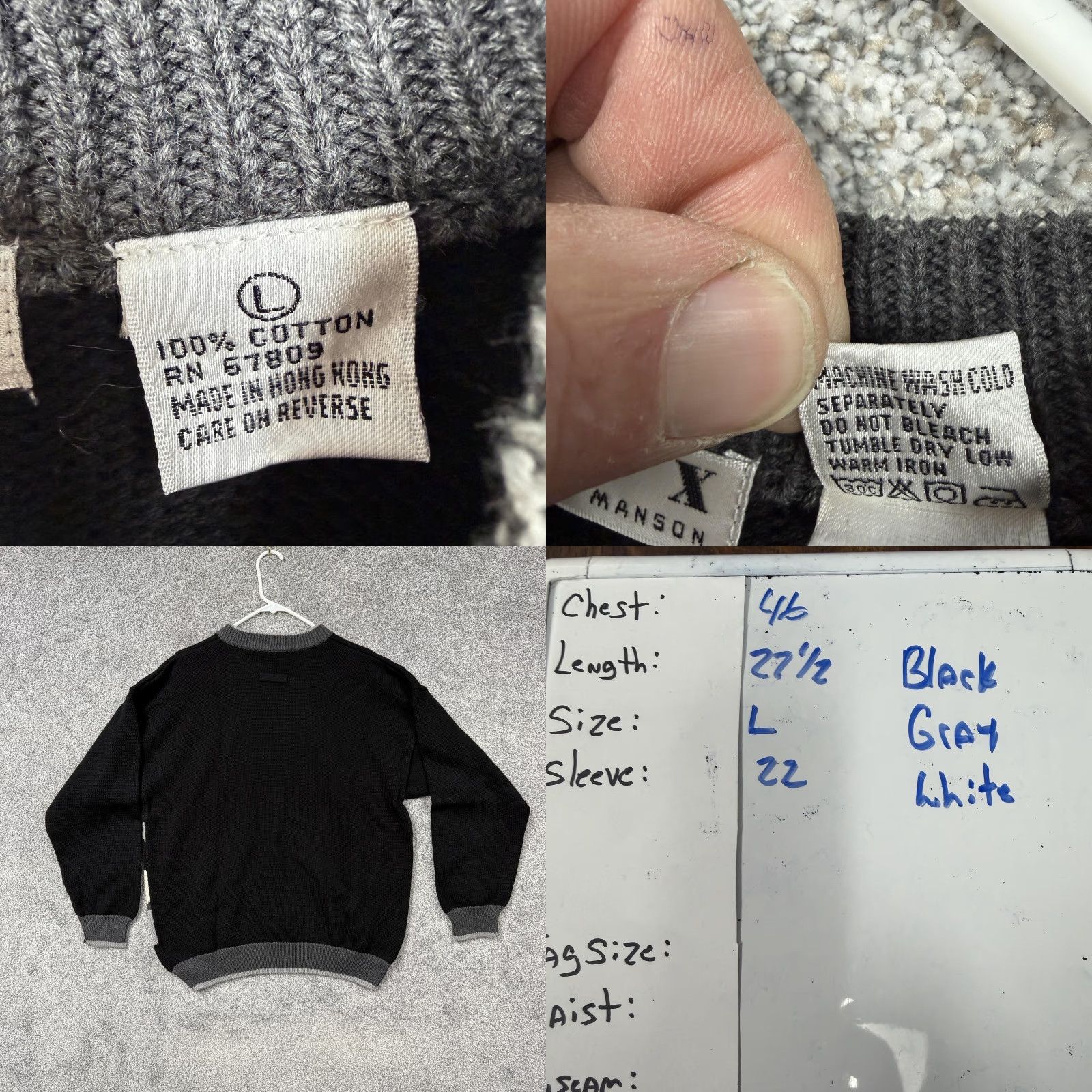 Vintage VTG Basix Fenn Wright & Manson Sweater Mens L Black Argyle Diamond Geometric Grunge 90s Crew Neck Knit Pullover Size US L / EU 52-54 / 3 - 8 Thumbnail