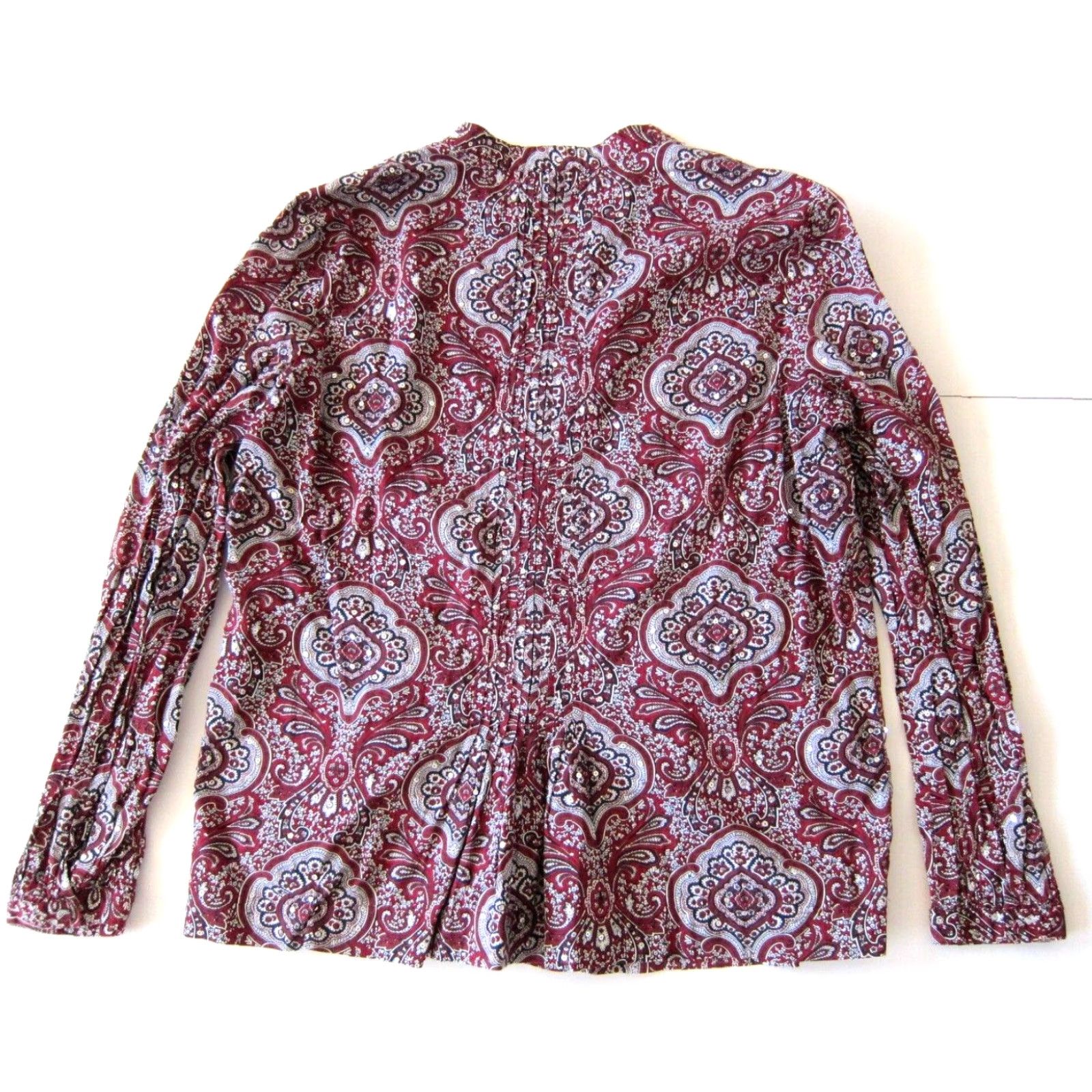 Talbots Talbot's Blouse Tunic V-Neck Long Sleeve 100% Cotton Red Black Paisley Sequin L Womens Size L / US 10 / IT 46 - 2 Thumbnail