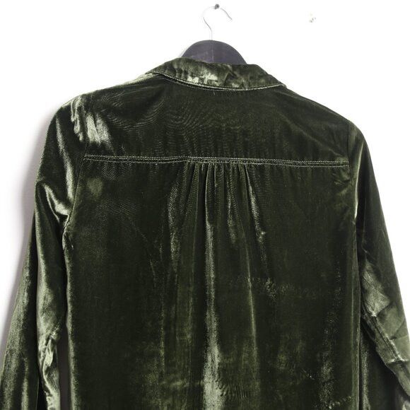 Anthropologie Pilcro Hadley Relaxed Buttondown Velvet Shirt Dark Green Size XXS / US 00 / IT 34 - 8 Thumbnail