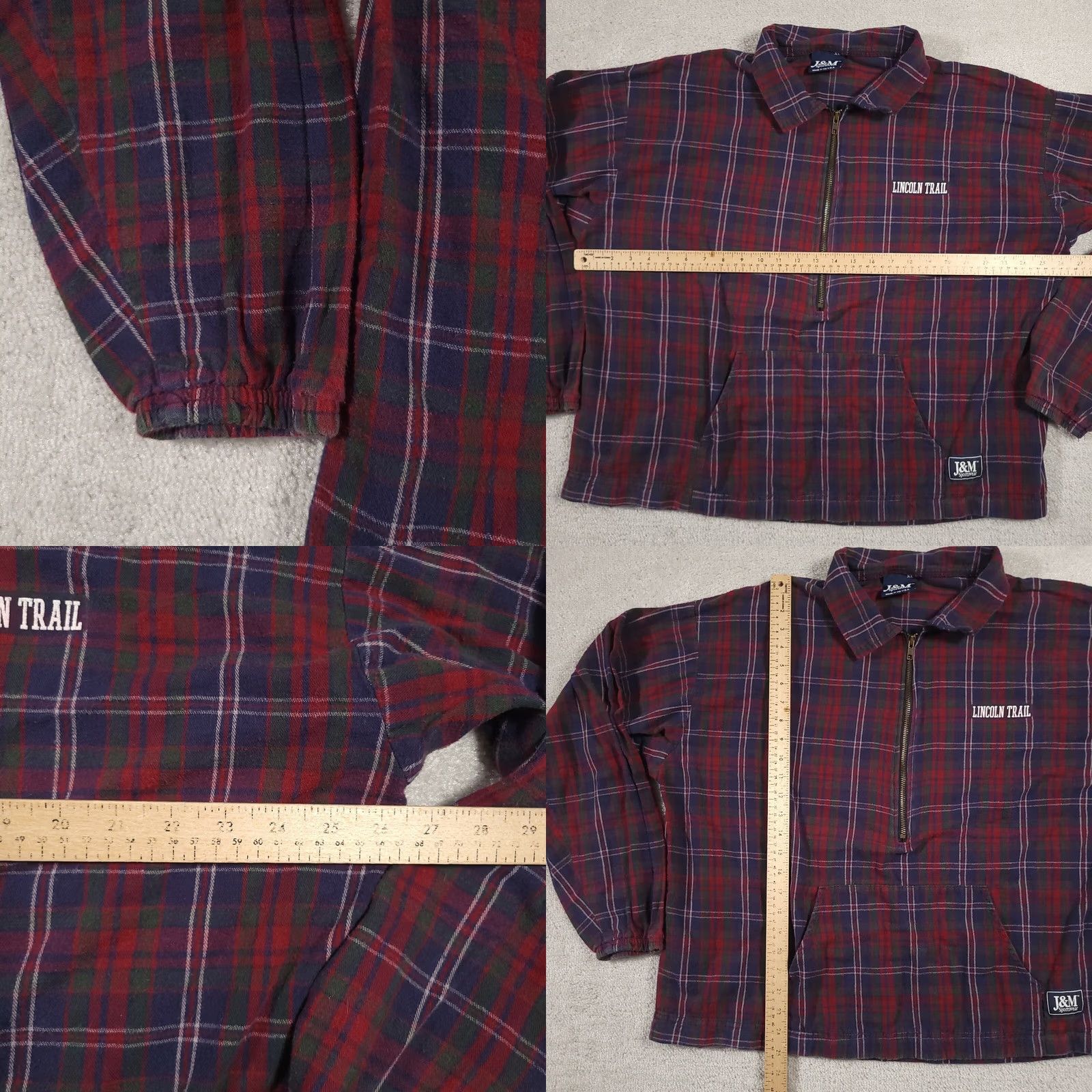Salem Sportswear VINTAGE J&M Sportswear Jacket XL Mens Fleece 1/2 Zip Lincoln Trail Plaid Red USA 90s Hiking Winter Fall Spring Size US XL / EU 56 / 4 - 8 Thumbnail