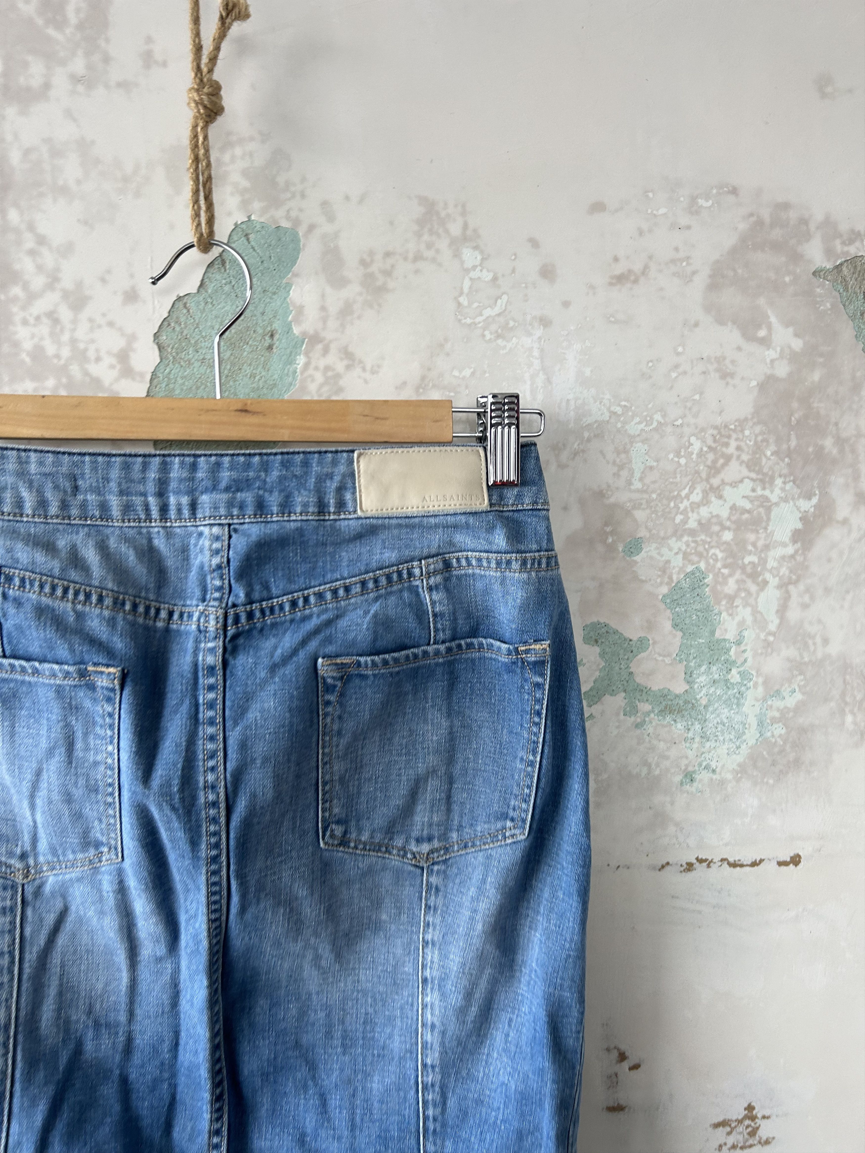 Allsaints × Japanese Brand × Vintage Y2K Vintage All saints Distressed Patchwork Denim Skirt Size 27" / US 4 / IT 40 - 5 Thumbnail