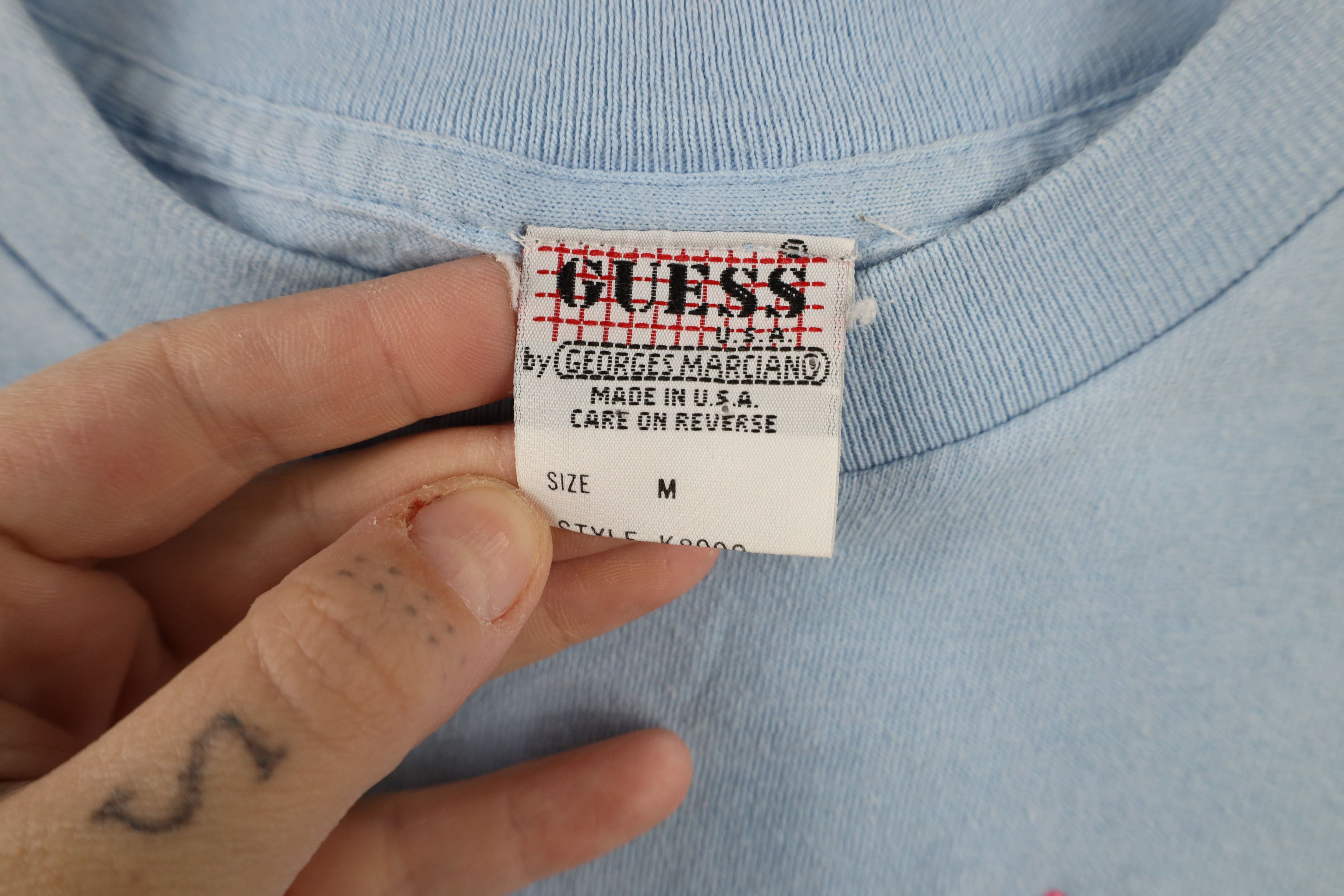Guess × Vintage Vintage 90s Guess Heart Flower T-Shirt Blue Cotton USA Size M / US 6-8 / IT 42-44 - 8 Thumbnail