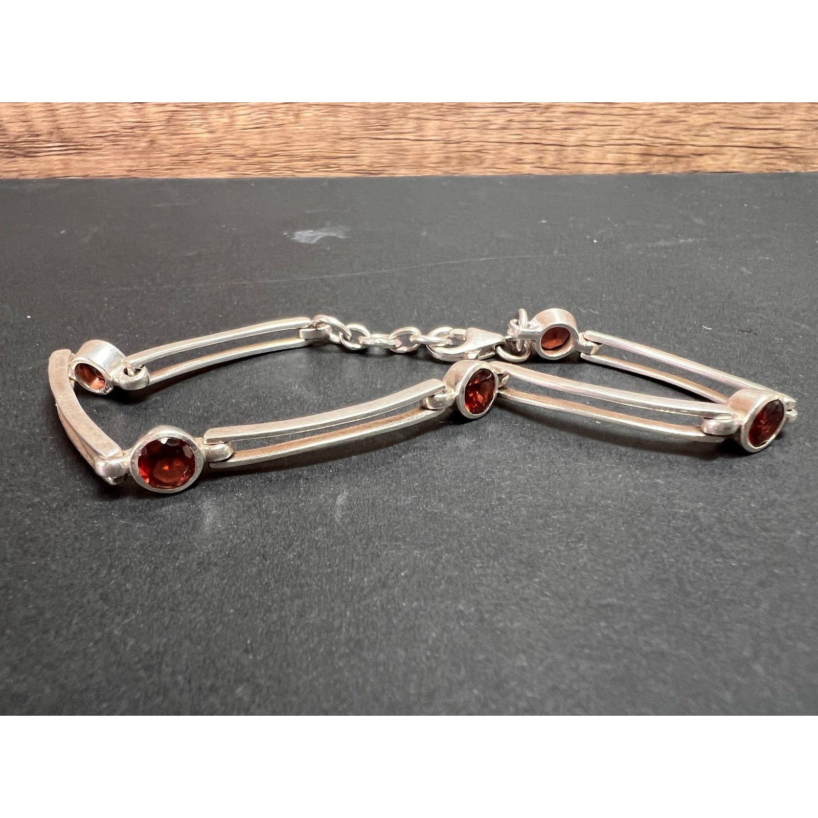 Other NEW sterling silver garnet station link bar bracelet Size ONE SIZE - 3 Thumbnail