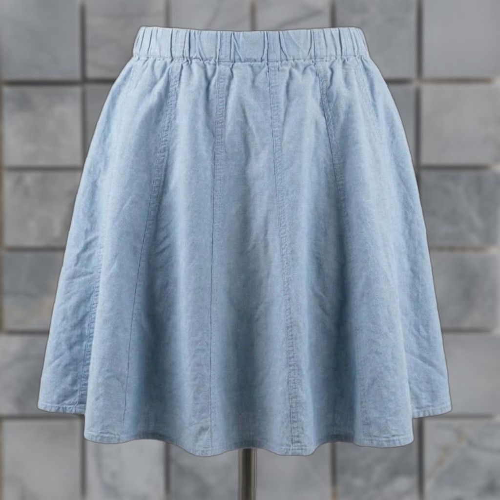 Vintage Vermont Country Store Skirt Plus 1X Blue Short A-Line Cotton 100% Solid Cottage Prairie Womens Girls Mens Size 40" / US 18 - 1 Thumbnail