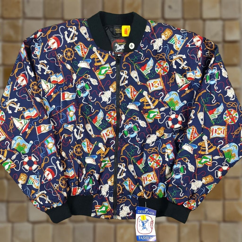 Nautica VINTAGE Infinity Chic Windbreaker Jacket Women's Medium Blue Nautical All Over Print 80s 90s Boat Sailing Outdoor Size M / US 6-8 / IT 42-44 - 1 Thumbnail