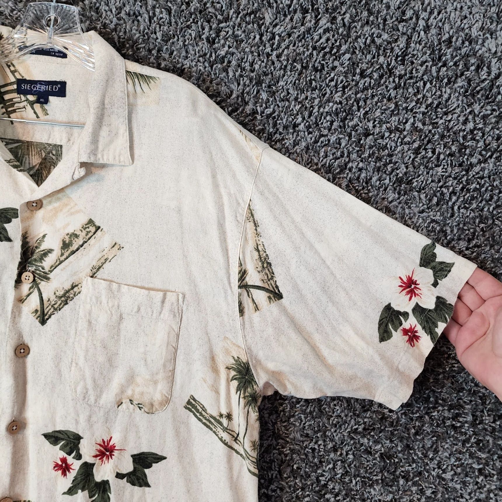 Vintage Siegfried Shirt Men XL Beige Linen Floral Short Sleeve Button-Up Hawaiian Mens Size US 36 / EU 52 - 3 Thumbnail