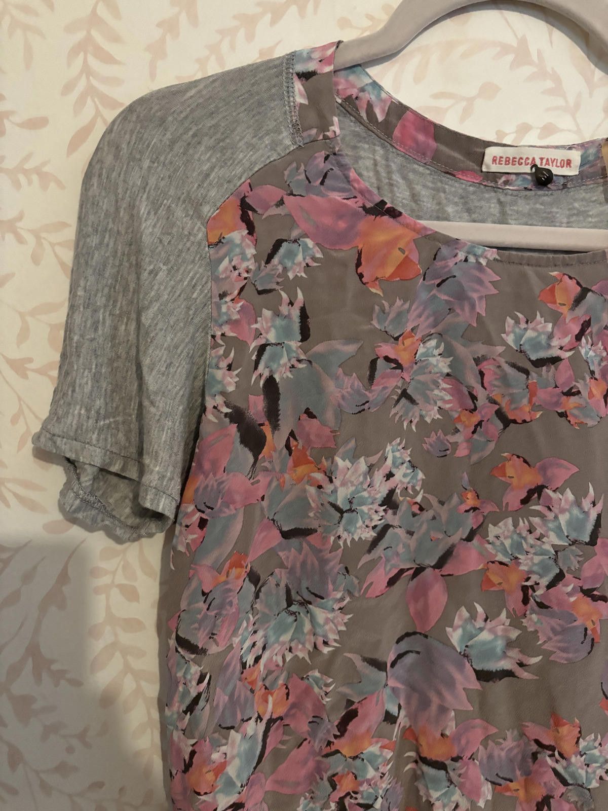 Other Rebecca Taylor Floral Print 100% Silk Short Sleeve Top Size M / US 6-8 / IT 42-44 - 4 Thumbnail