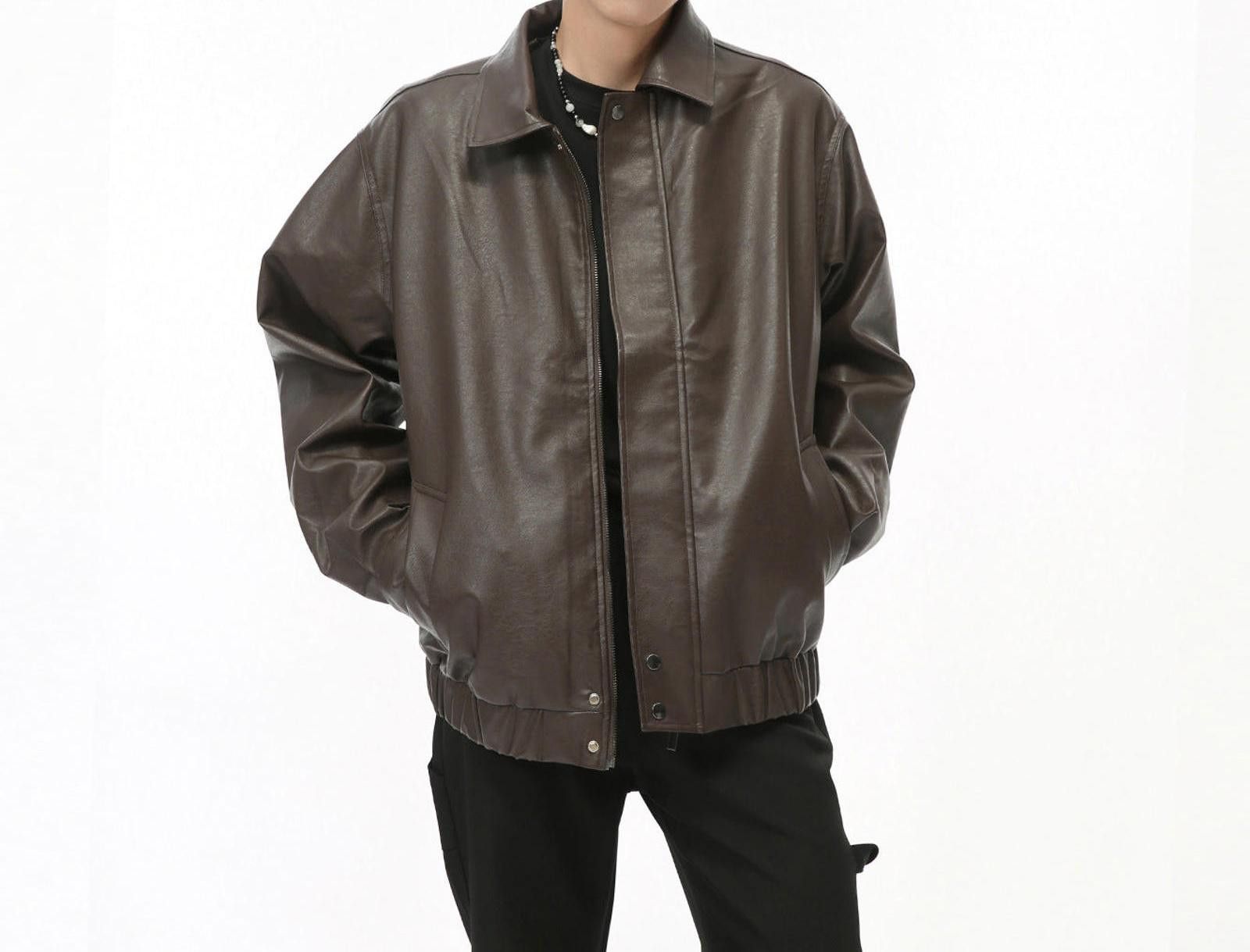 Vintage Brown Faux Leather Bomber Jacket, Relaxed Fit Outerwear Size US M / EU 48-50 / 2 - 1 Thumbnail
