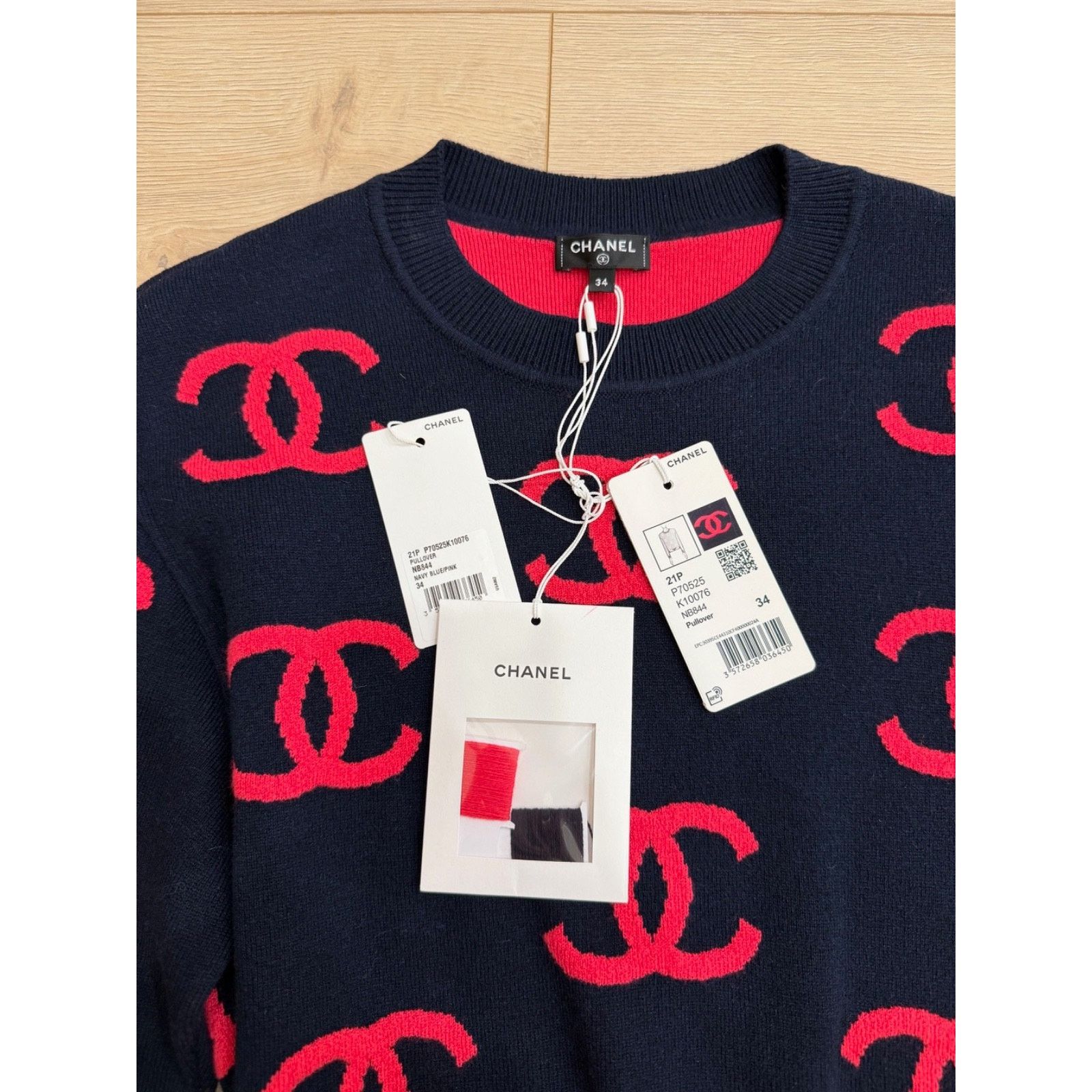 Chanel Chanel 21P Navy Pink CC Logo Cashmere Jumper Sweater 34 Size XS / US 0-2 / IT 36-38 - 9 Thumbnail