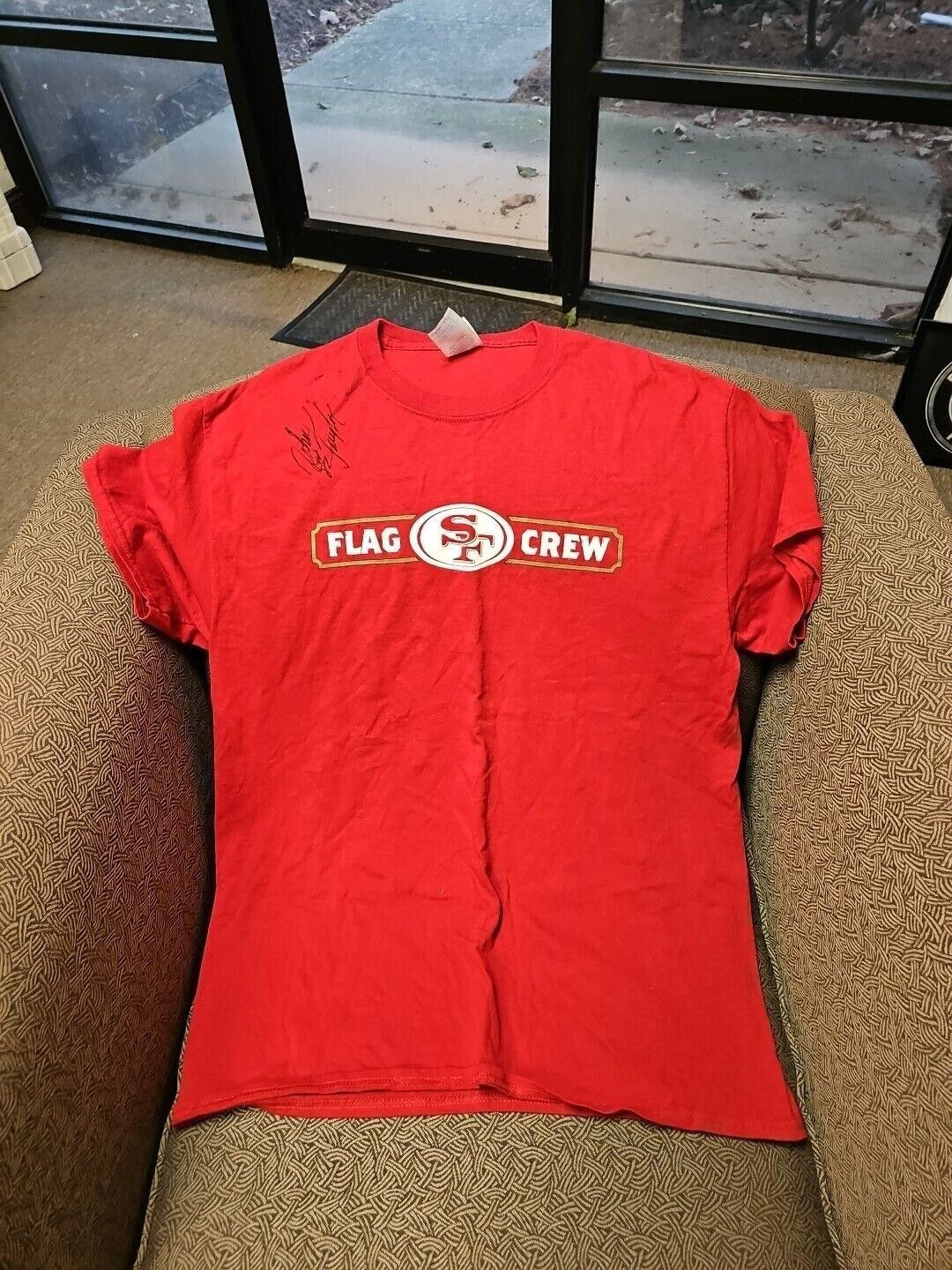 Gildan 49ers Red Flag Crew T-Shirt L Signed By John Taylor #82 Size ONE SIZE - 1 Thumbnail