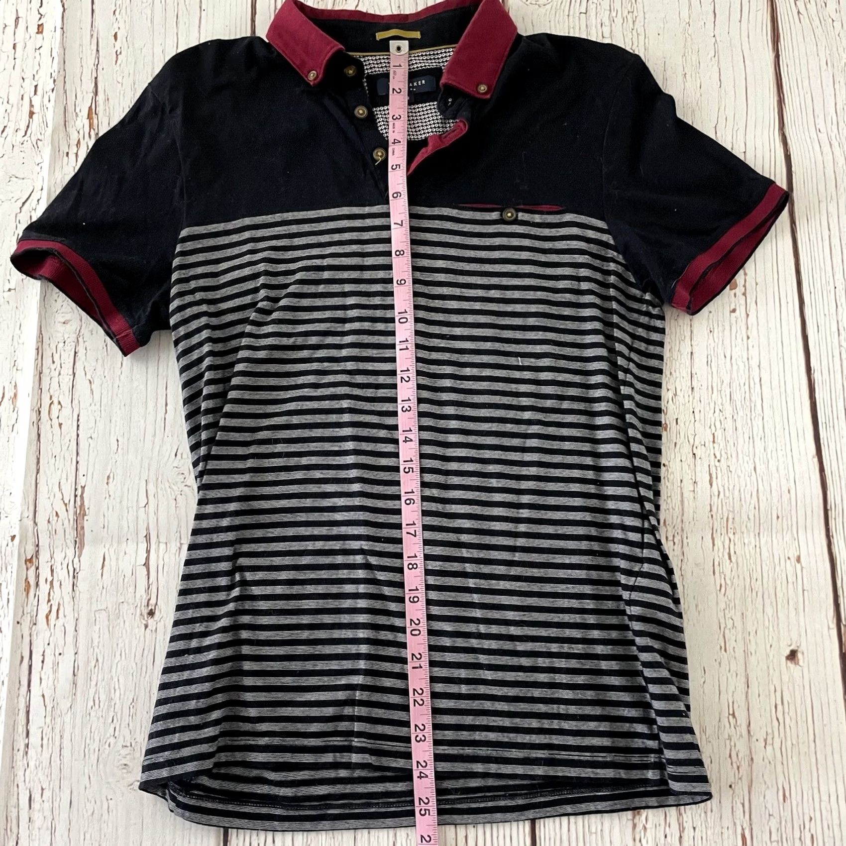 Ted Baker Ted Baker Short Sleeve Striped Polo Shirt Men 2 Black Maroon Button-Up Apparel Shirt Mens Polo Shirt Black Striped 2 Decade 2010s Size US XS / EU 42 / 0 - 4 Thumbnail