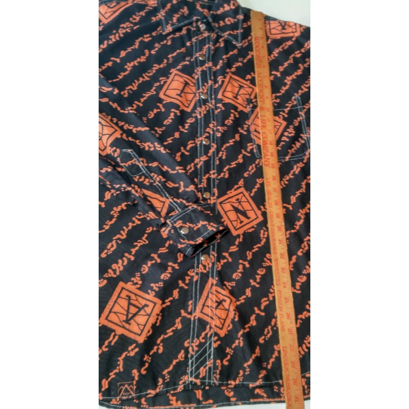 MadeMe Homemade African Tribal Print Shirt Men XL Black Orange Long Sleeve Snap Collar Shirts Button-Up Size US XL / EU 56 / 4 - 4 Thumbnail