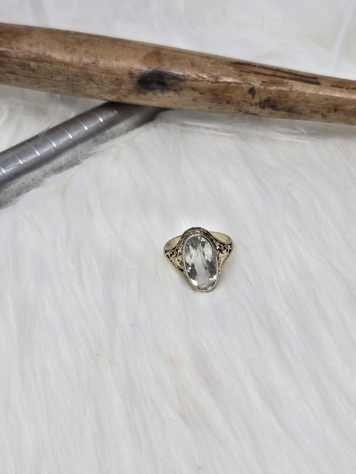 Other 14K Gold Quartz Navette Ring Filigree Vintage 3.5g Size ONE SIZE - 7 Thumbnail