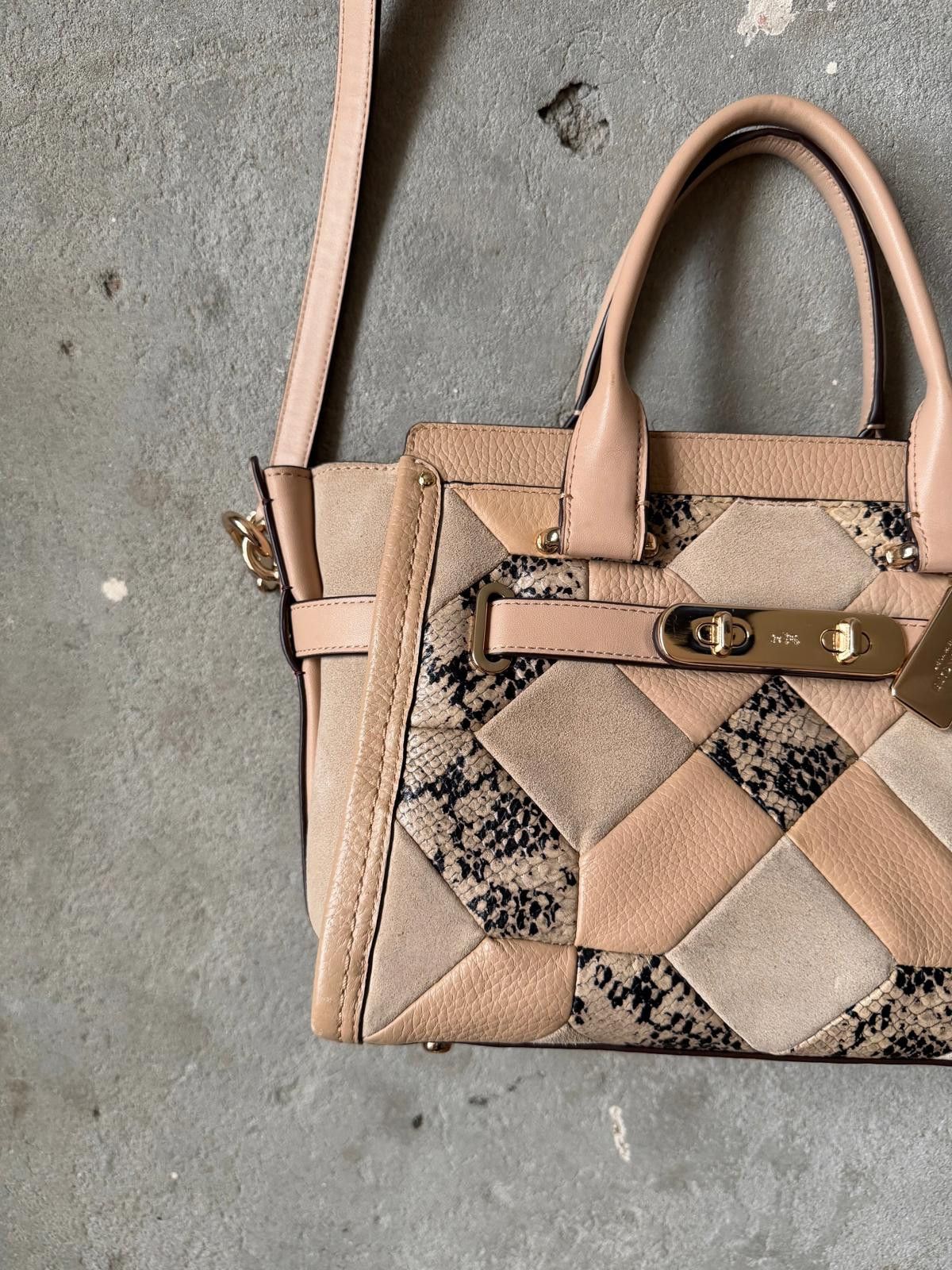 Coach Coach 2Way Swagger Embossed Patchwork Shoulder Bag Beige Size ONE SIZE - 3 Thumbnail