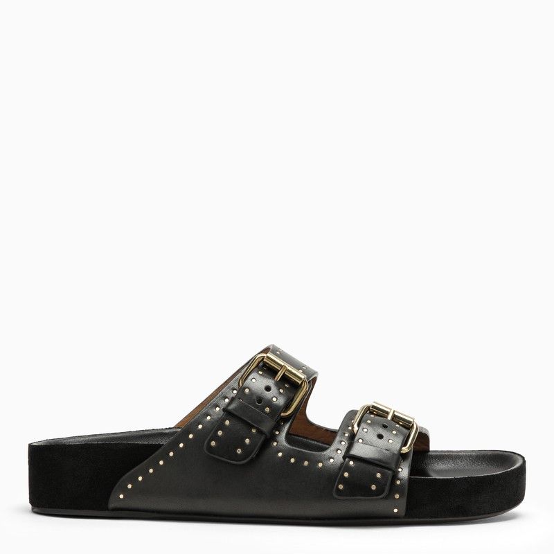 image of Isabel Marant Black Leather Lennyo Sandals With Buckles, Women's (Size 8)