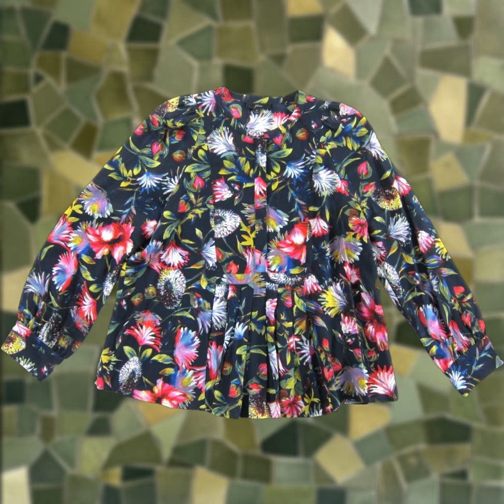 J.Crew J.Crew Blue Pink Green Floral Sheer Long Sleeve Pleated Peasant Blouse Small Size S / US 4 / IT 40 - 1 Thumbnail