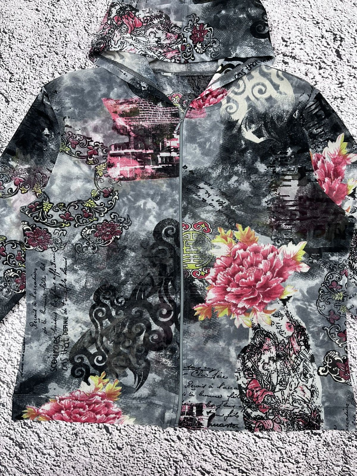 Japanese Brand Vintage Japanese Mesh Japan Asian AOP Zip Up Hoodie Size M / US 6-8 / IT 42-44 - 7 Thumbnail