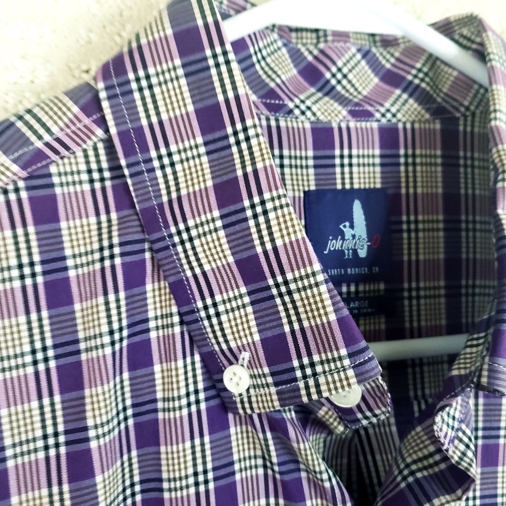 johnnie-O johnnie-O Shirt Men's XL Blue Purple Check Long Sleeve Button Up Casual Size US XL / EU 56 / 4 - 5 Thumbnail