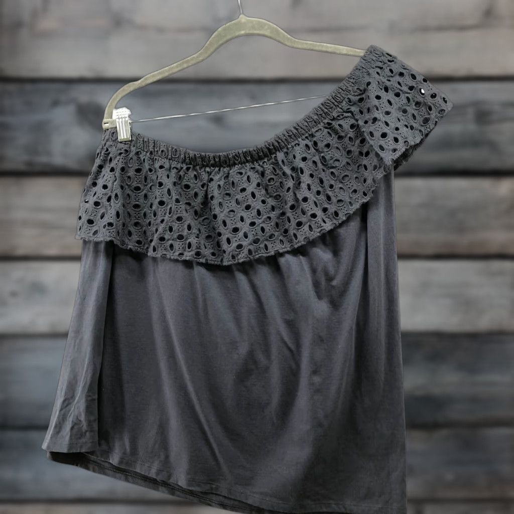 Loft LOFT One Shoulder Blouse Womens L Blue Ruffle Cotton Casual Summer Size L / US 10 / IT 46 - 1 Thumbnail