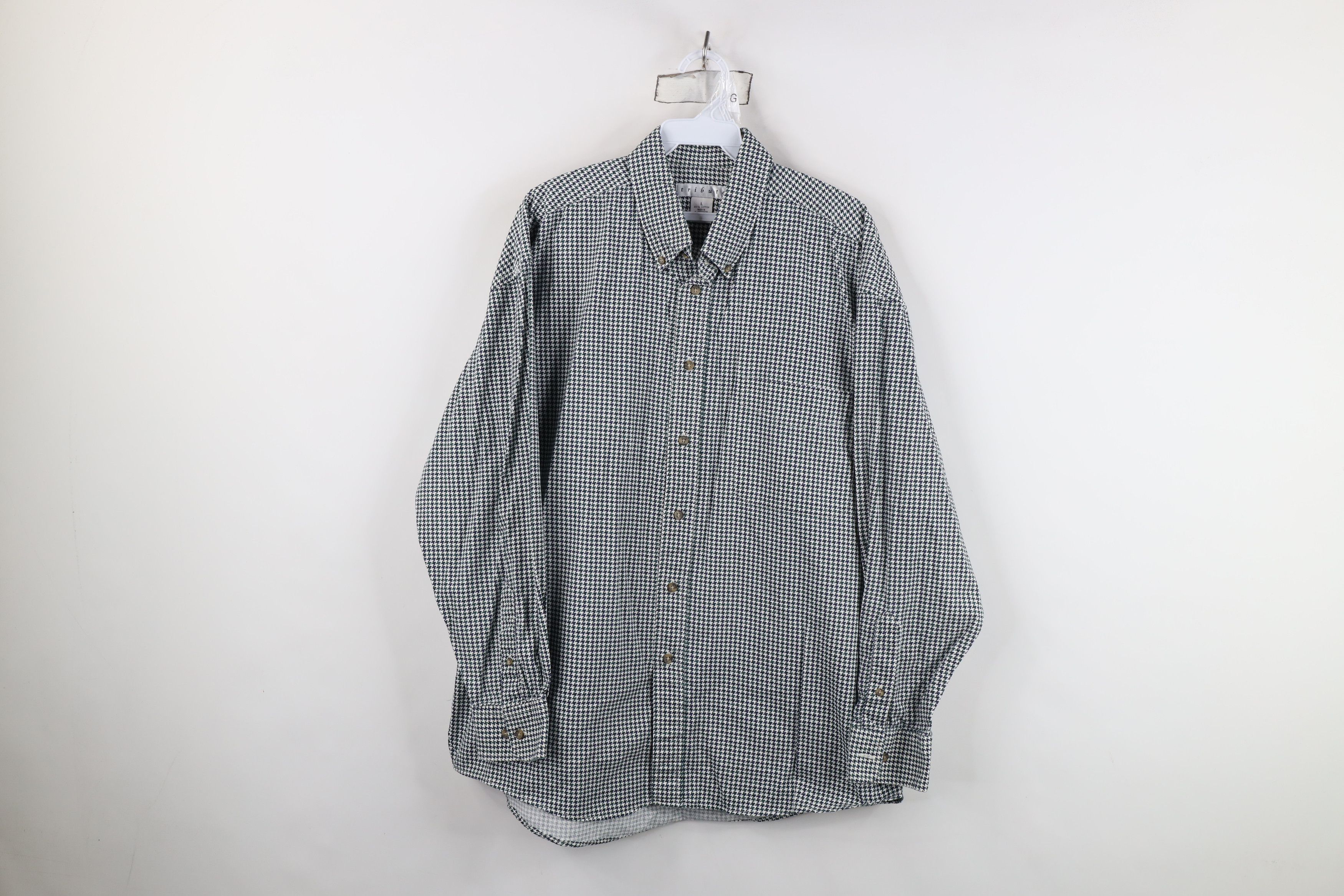 Vintage Vintage 90s Streetwear Houndstooth Collared Button Shirt Size US L / EU 52-54 / 3 - 1 Thumbnail