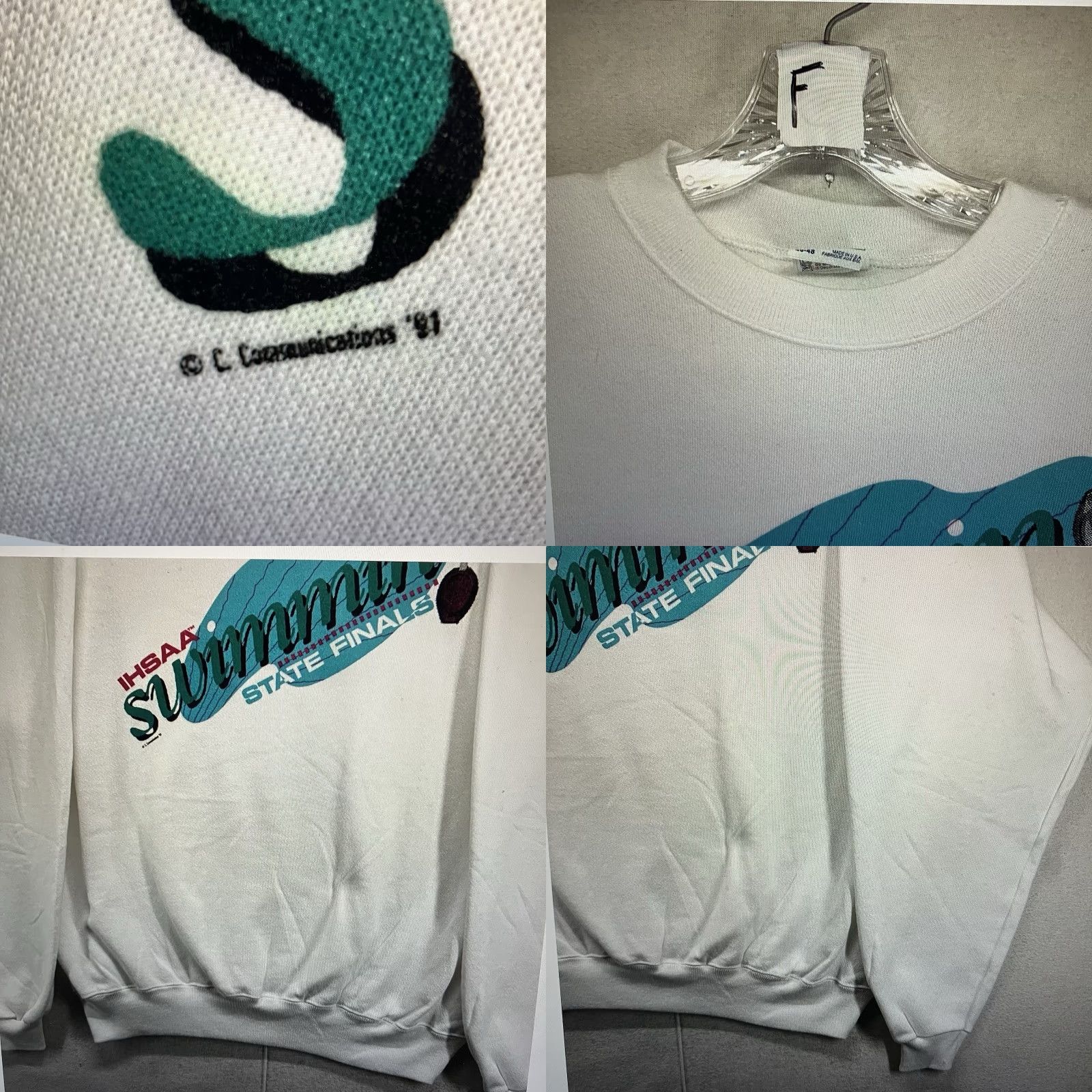 Hanes VINTAGE 90s IHSAA Swimming State Finals Crewneck Sweatshirt Mens XL White Hanes Logo Graphic Print Retro Sports Size US XL / EU 56 / 4 - 8 Thumbnail
