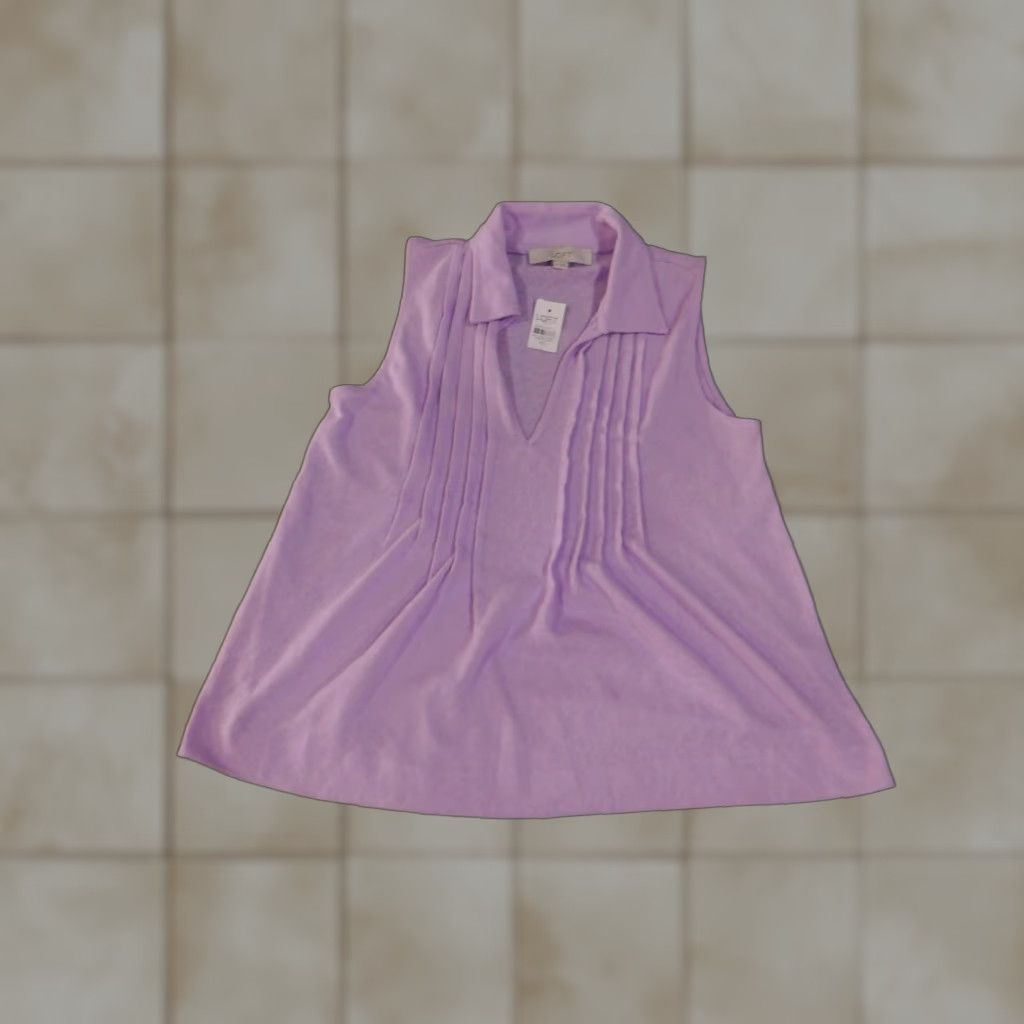 Loft LOFT Sleeveless Collared Top Womens XS Purple Pleated Front Blouse Spring Tank Size XS / US 0-2 / IT 36-38 - 1 Thumbnail