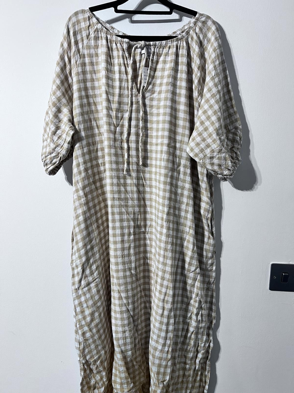 NEXT Next Beige & White Gingham Maxi Dress – Size 12 Size M / US 6-8 / IT 42-44 - 1 Thumbnail