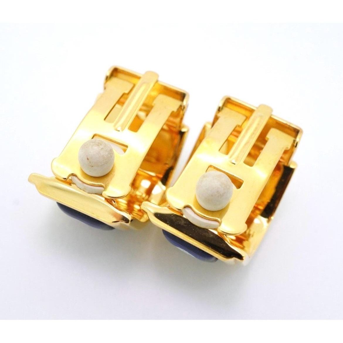 Hermes Vintage Hermes cloisonne golden earrings with blue Size ONE SIZE - 5 Thumbnail