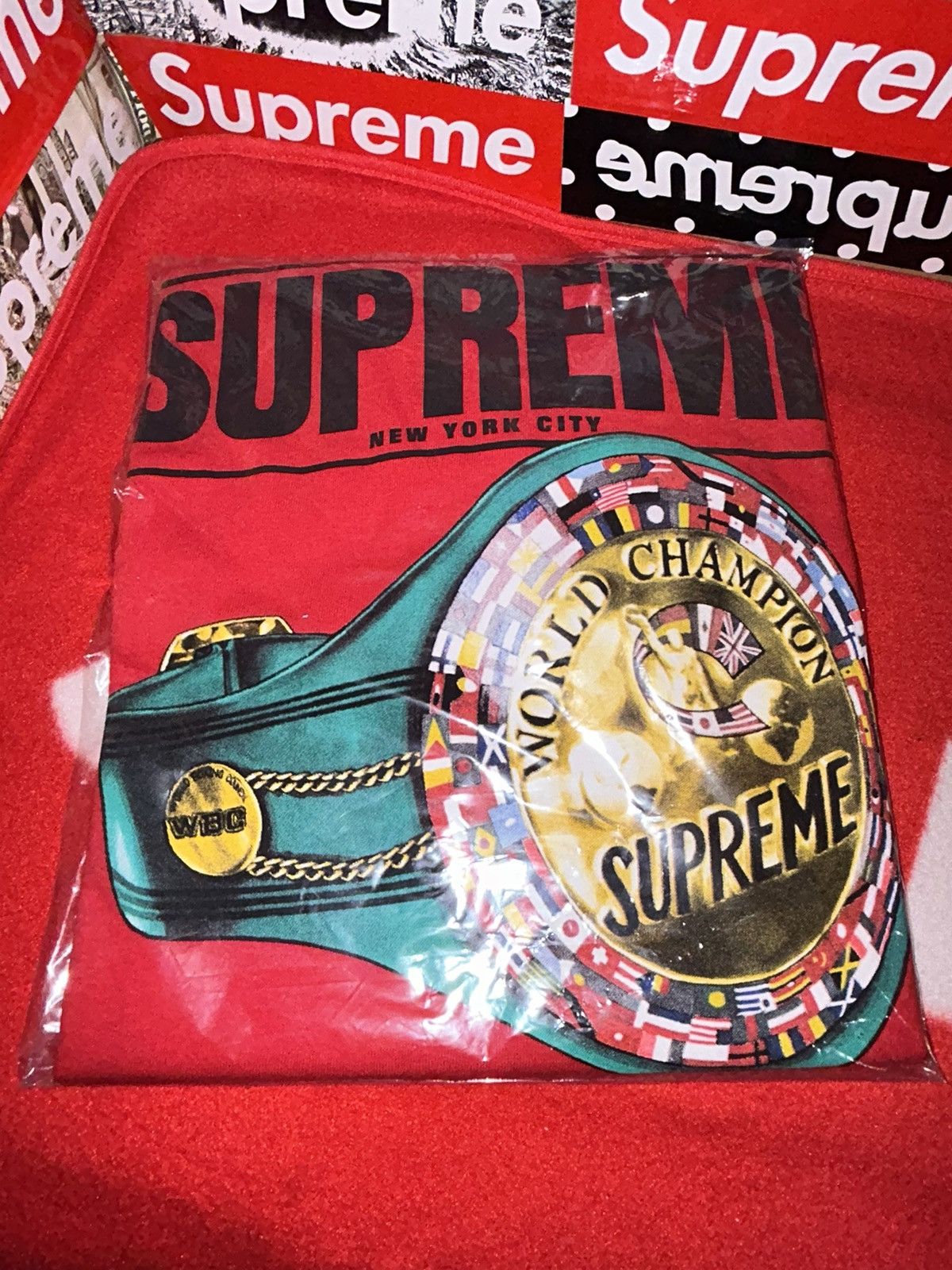 image of Supreme 2005 World Heavyweight Champion Tee Size Medium New in Red, Men's