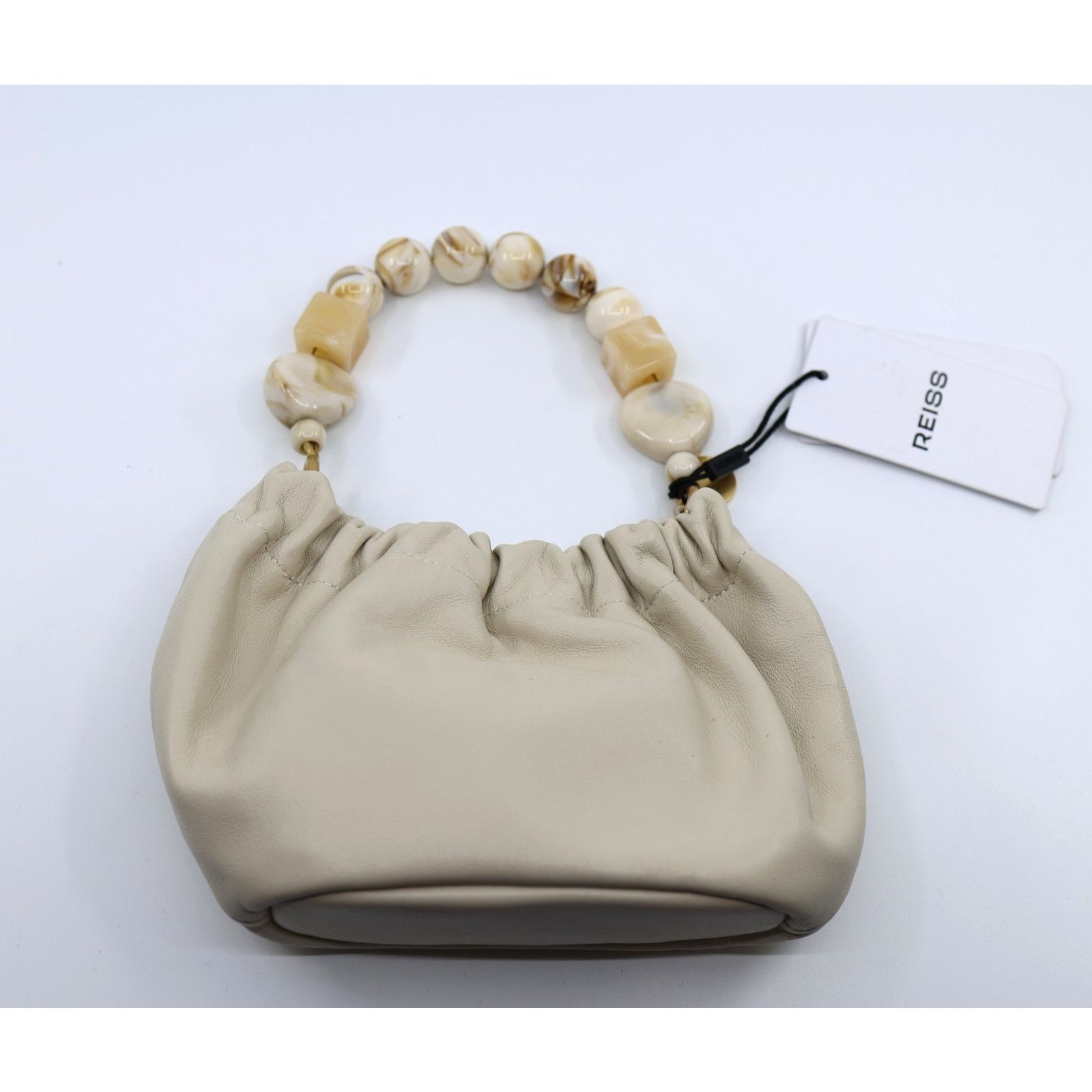 Reiss New REISS Erin Leather Bead-Handle Pouch Bag $250 Sold Out Size ONE SIZE - 1 Thumbnail