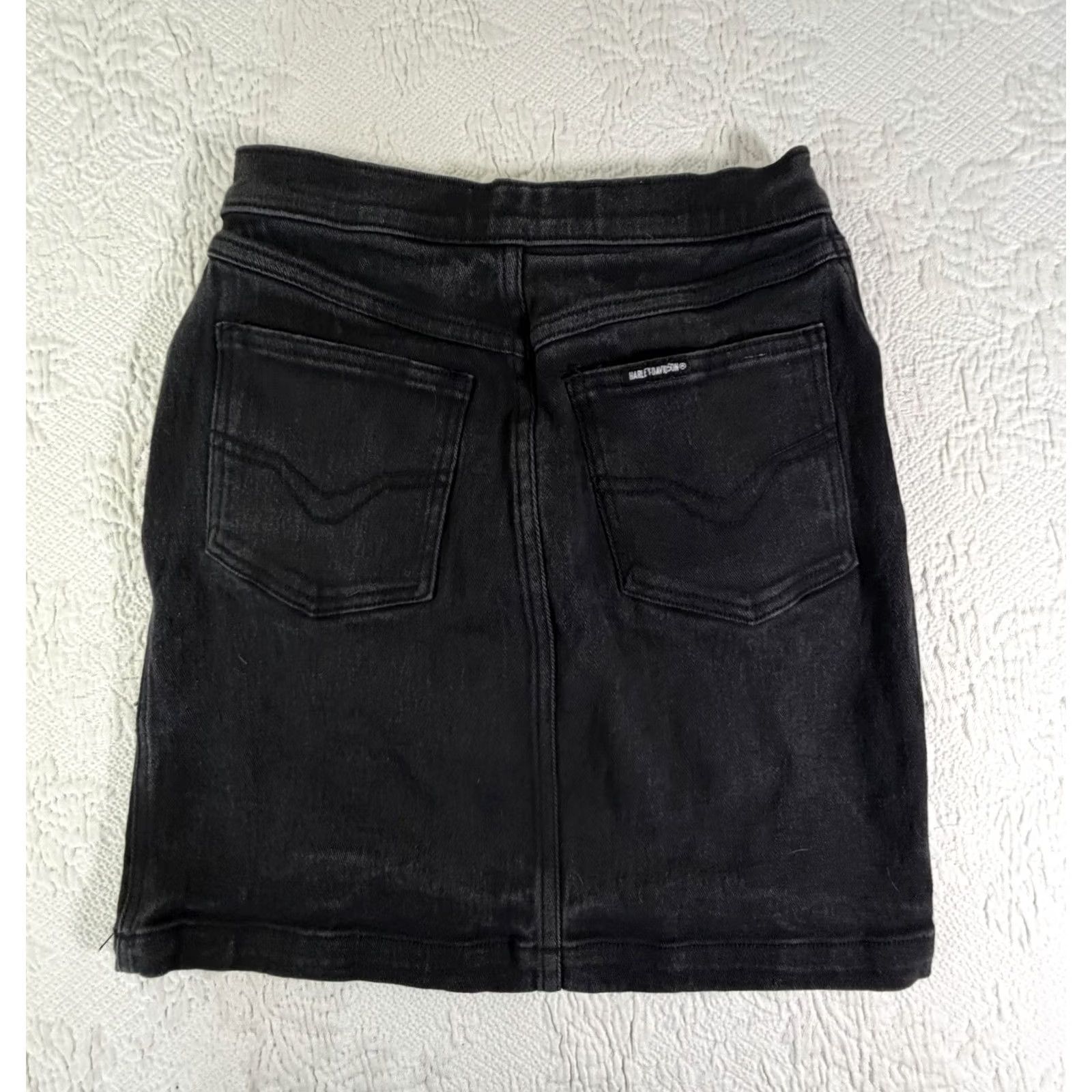 Harley Davidson Harley-Davidson Black Denim Mini Skirt Women's Size 6 Biker Grunge Size 28" / US 6 / IT 42 - 2 Thumbnail