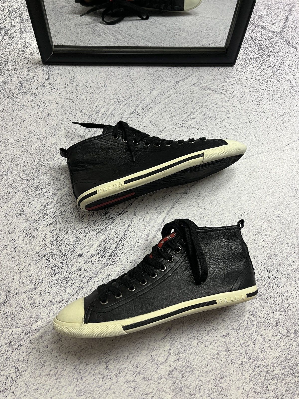 Prada Prada Red Tab Leather High Top Sneakers Shoes Size US 6 / IT 36 - 4 Thumbnail