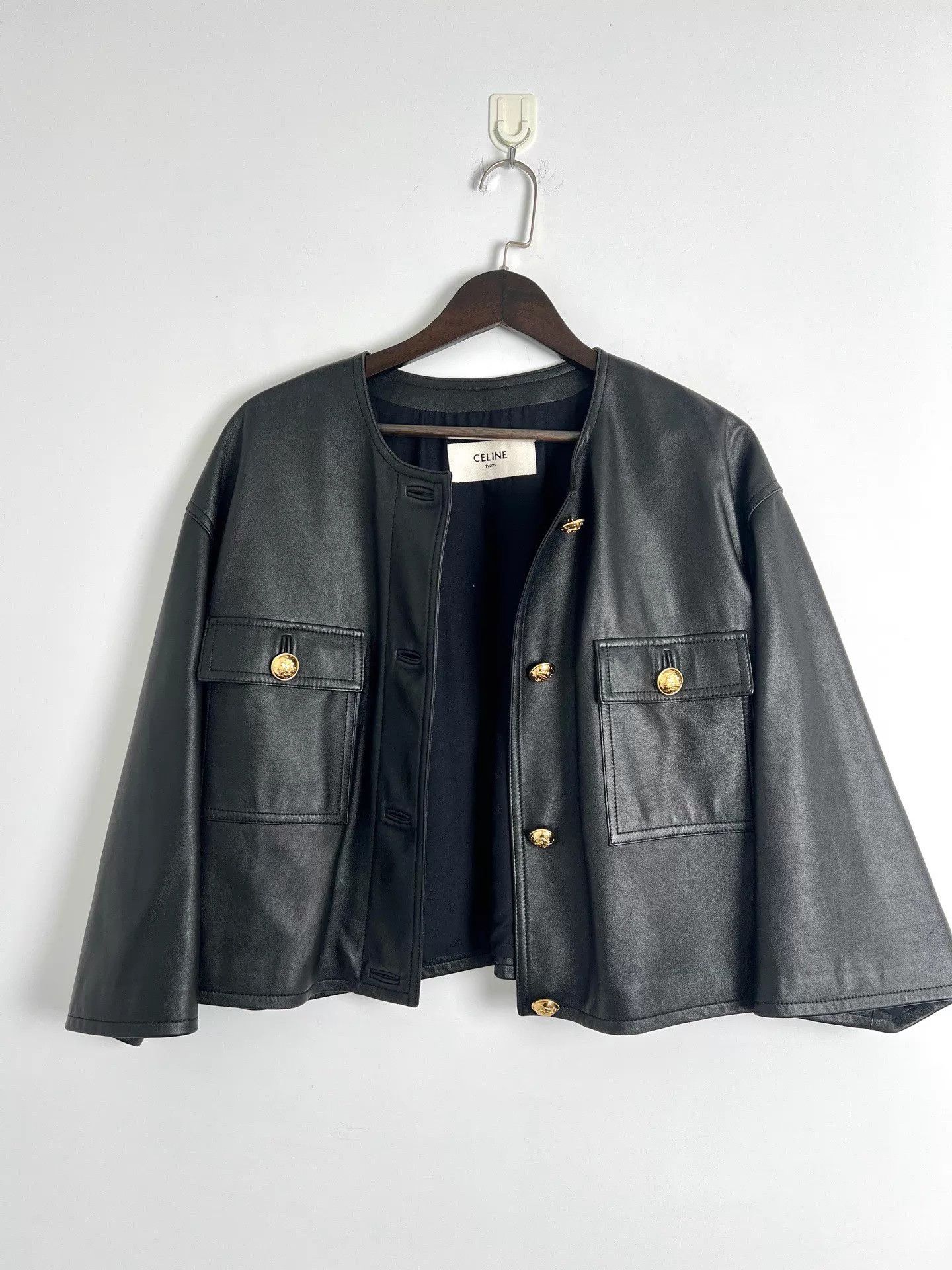 Celine Celine Leather Jacket Batwing Crewneck 98 New 38 Size S / US 4 / IT 40 - 1 Thumbnail