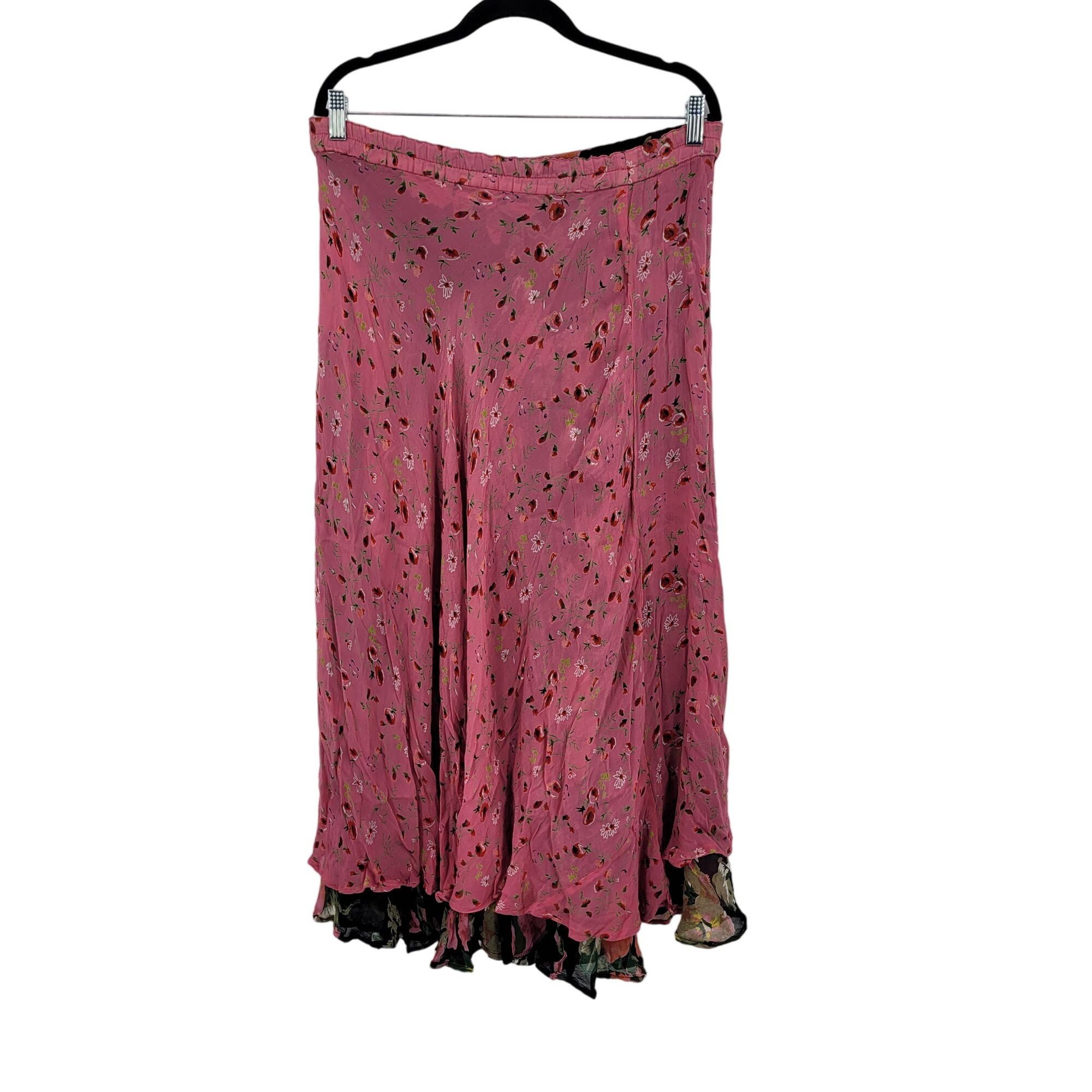 Vintage Vintage Reversible Floral Maxi Skirt M Black Pink Ditzy Size 35" - 11 Thumbnail