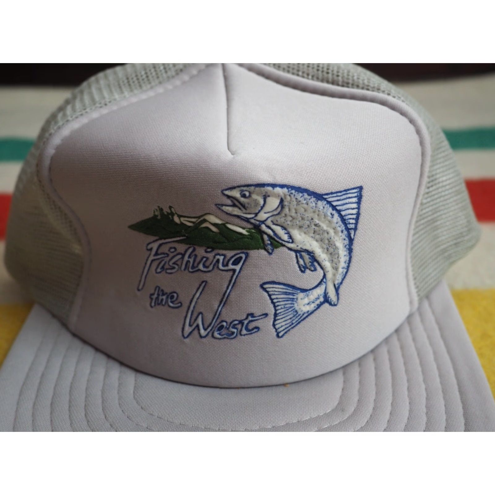 Vintage VTG 90s PNW Northwest Fishing Salmon Gray Trucker Hat Snapback Cap OSFM Adjustable Gray Trucker Cap Mens Womens Boys Girls Size ONE SIZE - 3 Thumbnail