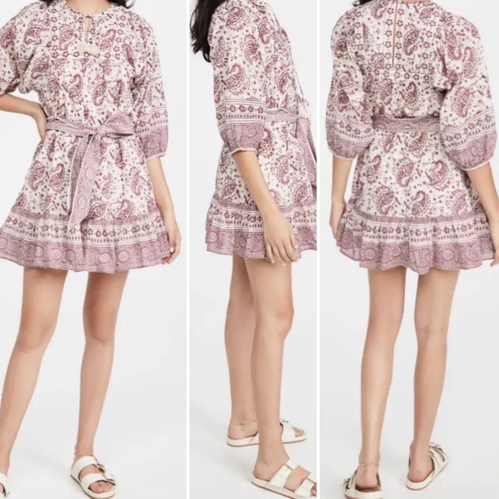Cleobella EUC Cleobella $198 Mini Dress Burgundy Block Print sz SM Size S / US 4 / IT 40 - 3 Thumbnail