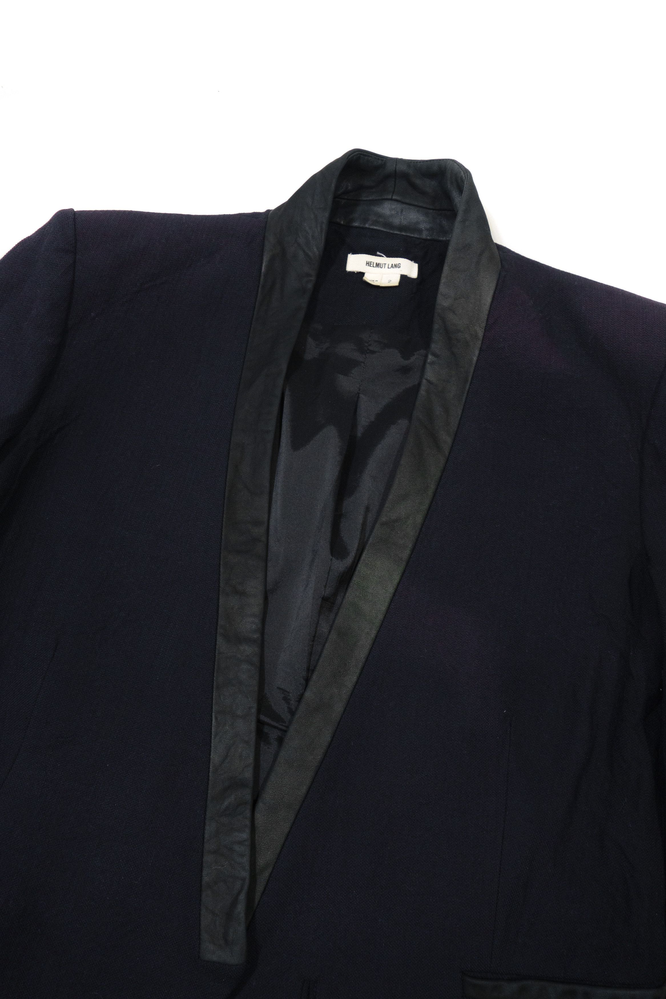 Helmut Lang Cropped Le Smoking Jacket Blazer Lamb Leather Trim Size XS / US 0-2 / IT 36-38 - 3 Thumbnail