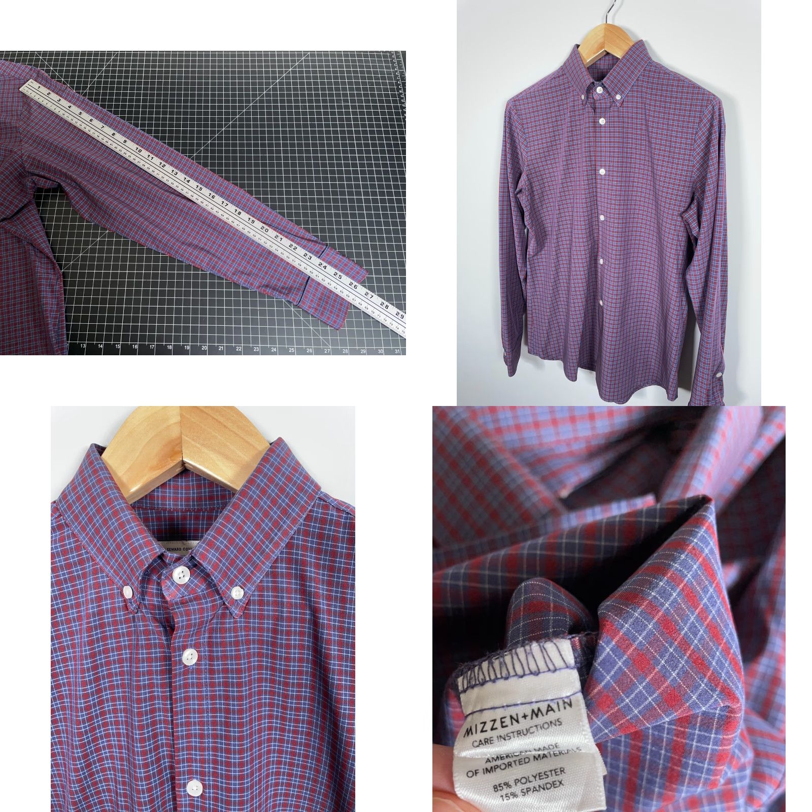 Mizzen+Main Mizzen+Main Leeward Shirt Men's Large Trim Fit Red Blue Plaid Stretch Fabric Size US L / EU 52-54 / 3 - 8 Thumbnail