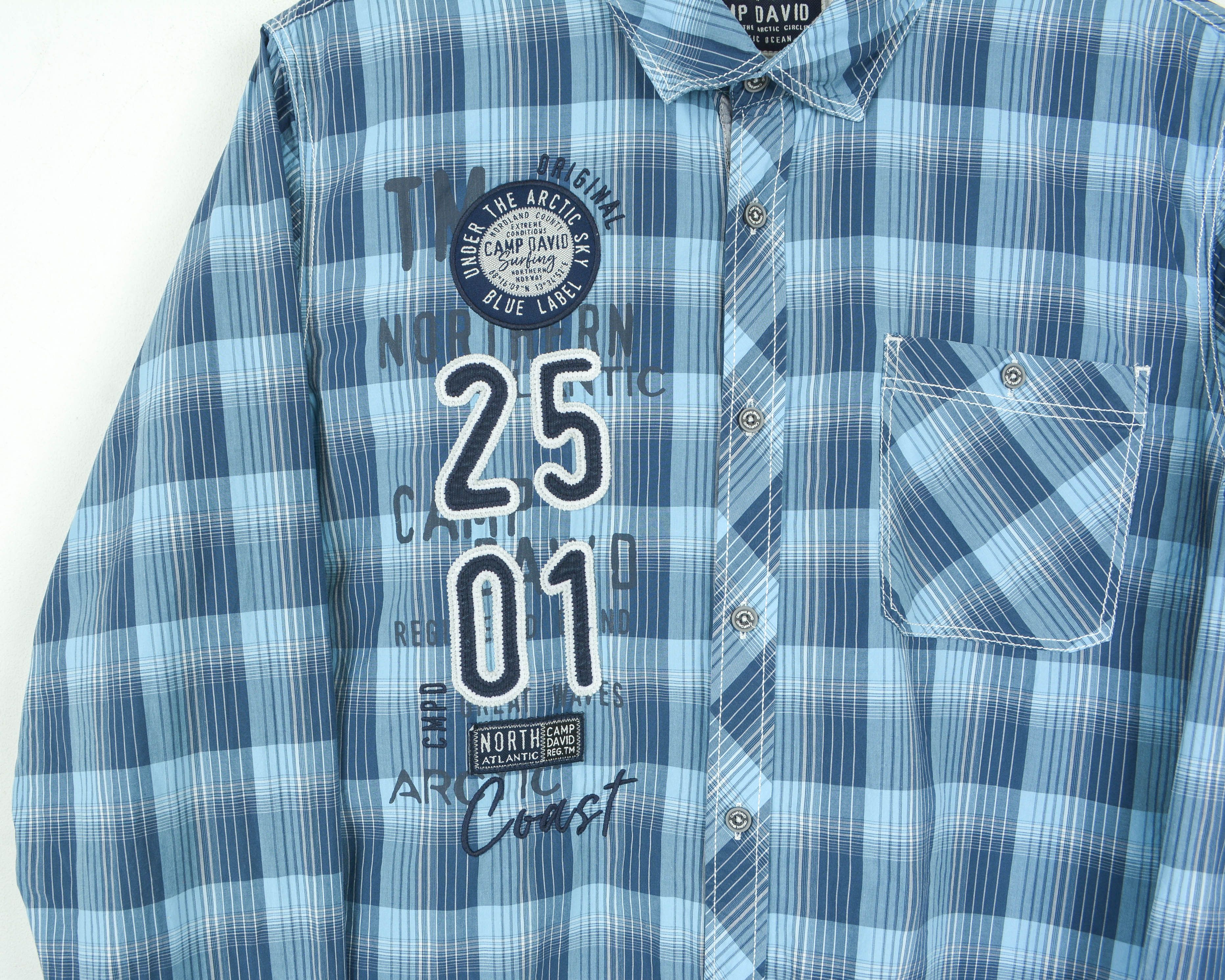 Camp David Casual L Shirt Long Sleeve Button Embroidery Pinstriped Size US L / EU 52-54 / 3 - 7 Thumbnail